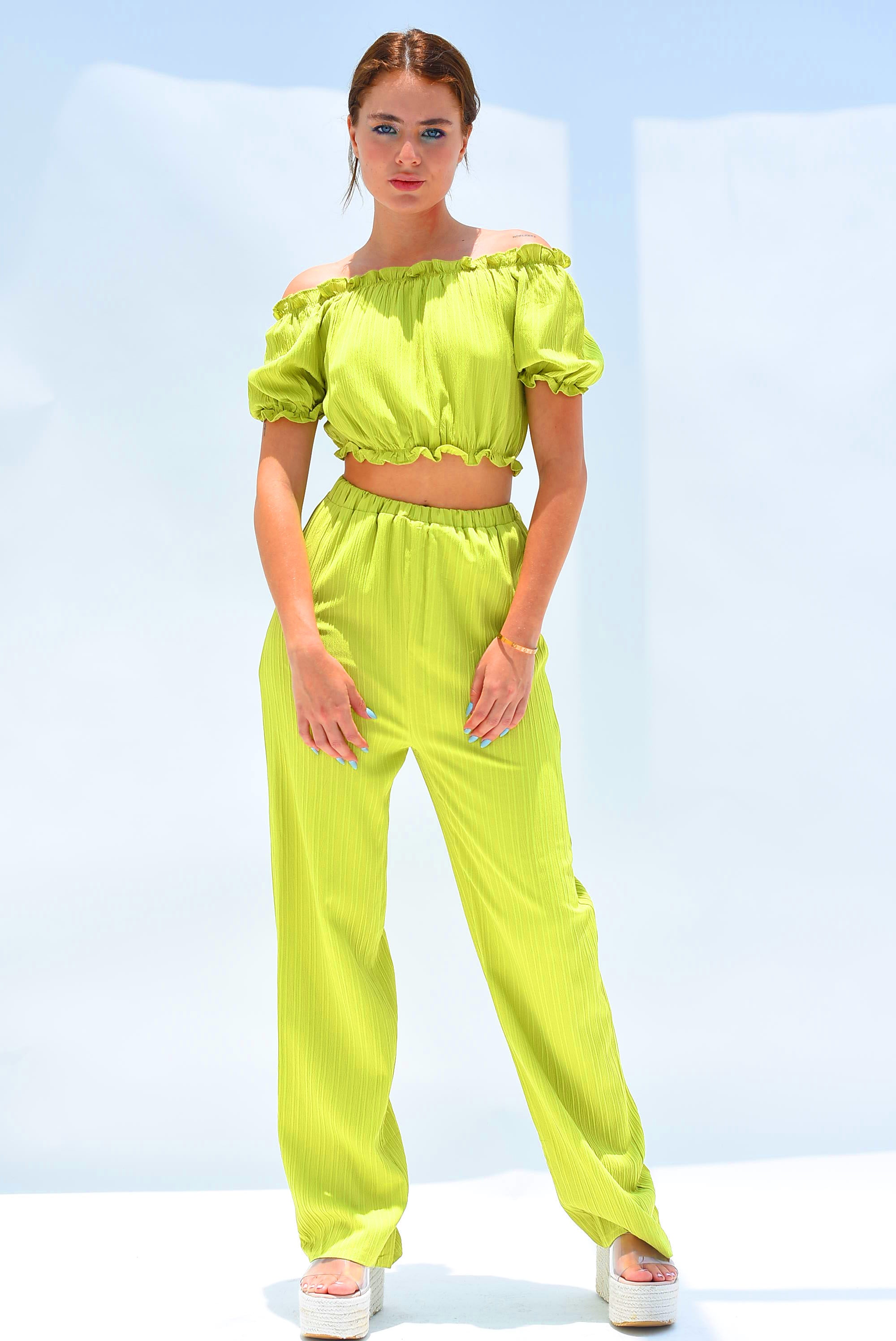 Set Pantalón y Top texturizado Verde limón