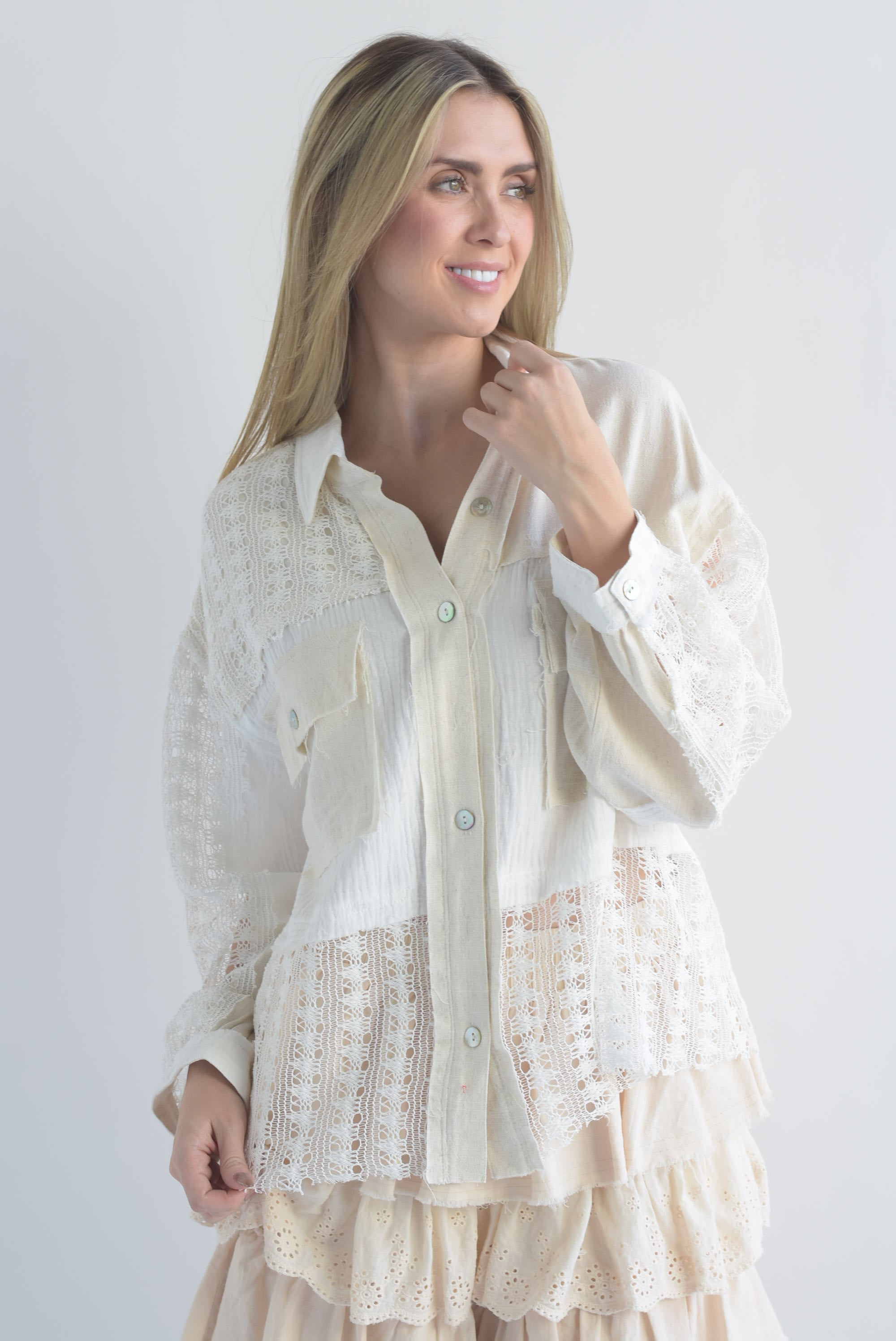 Camisa lino con crochet