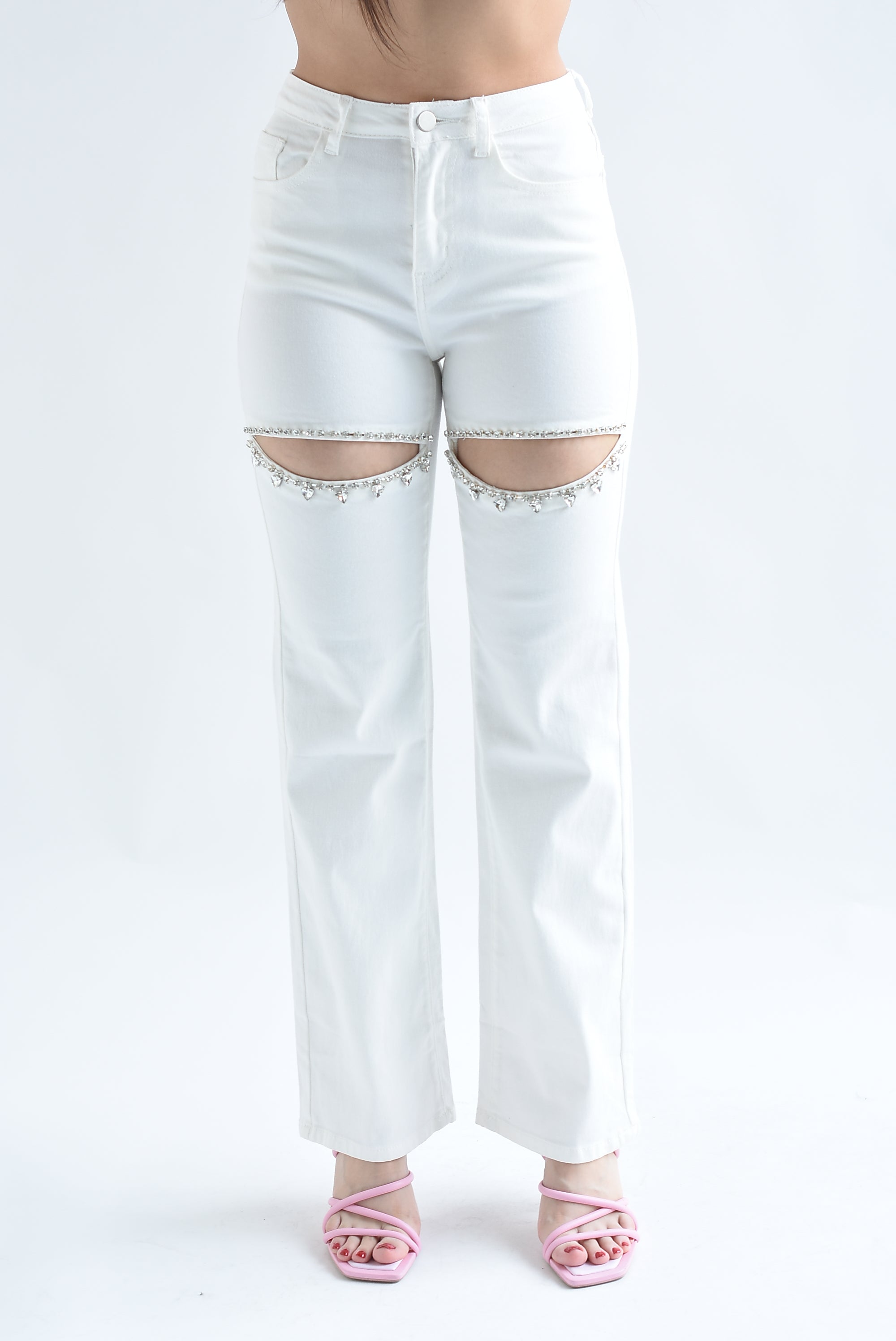 Jeans cut-out con joya Blanco