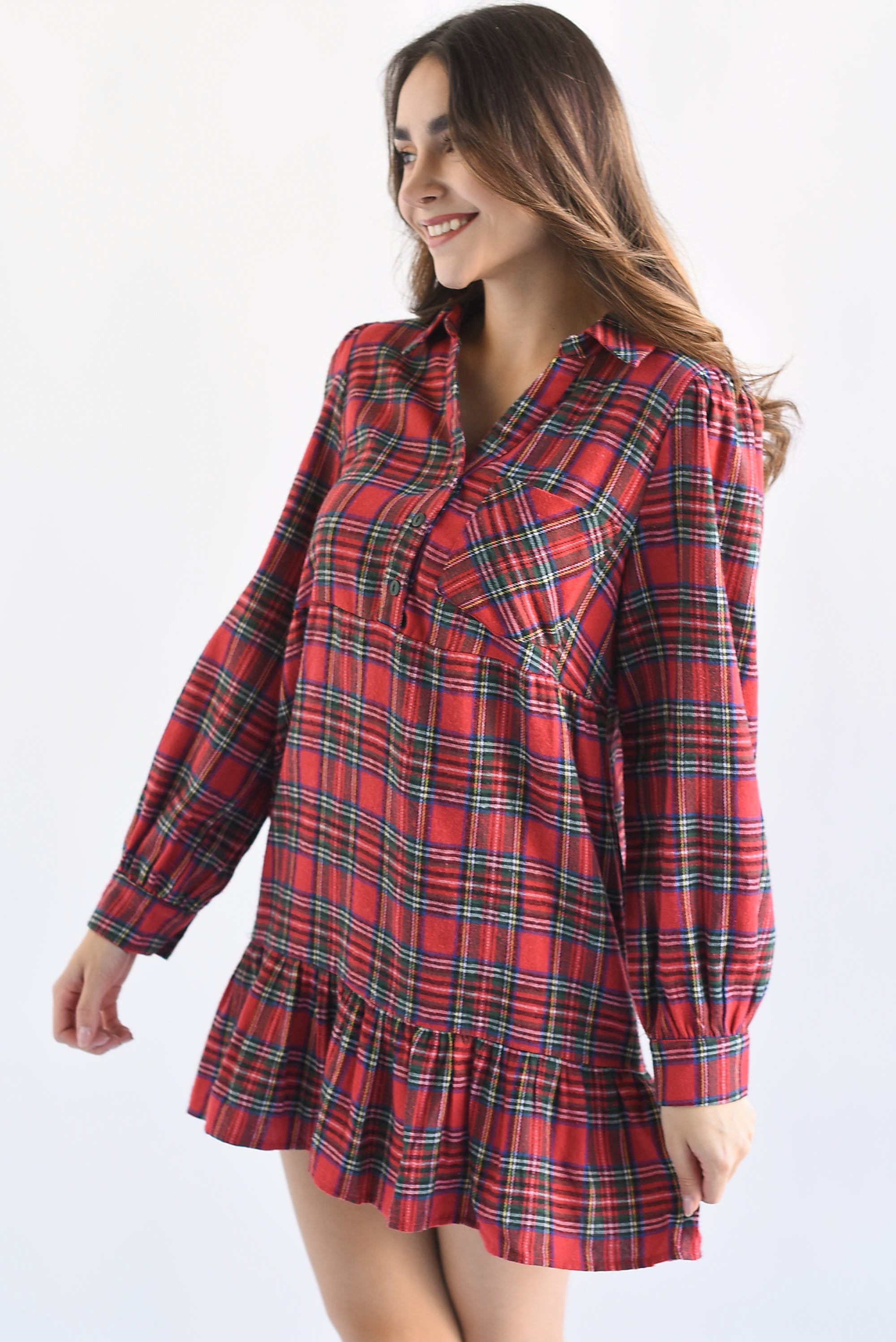 Vestido franela cuadro escocés Rojo