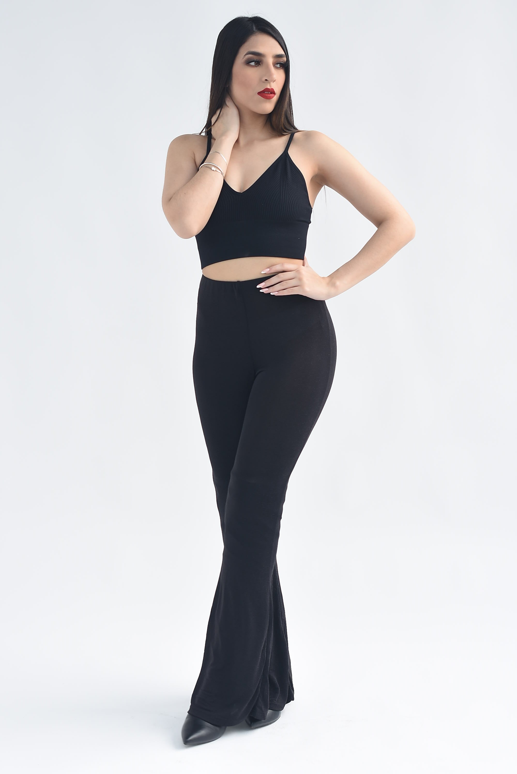 Pantalón flare licra glitter Negro