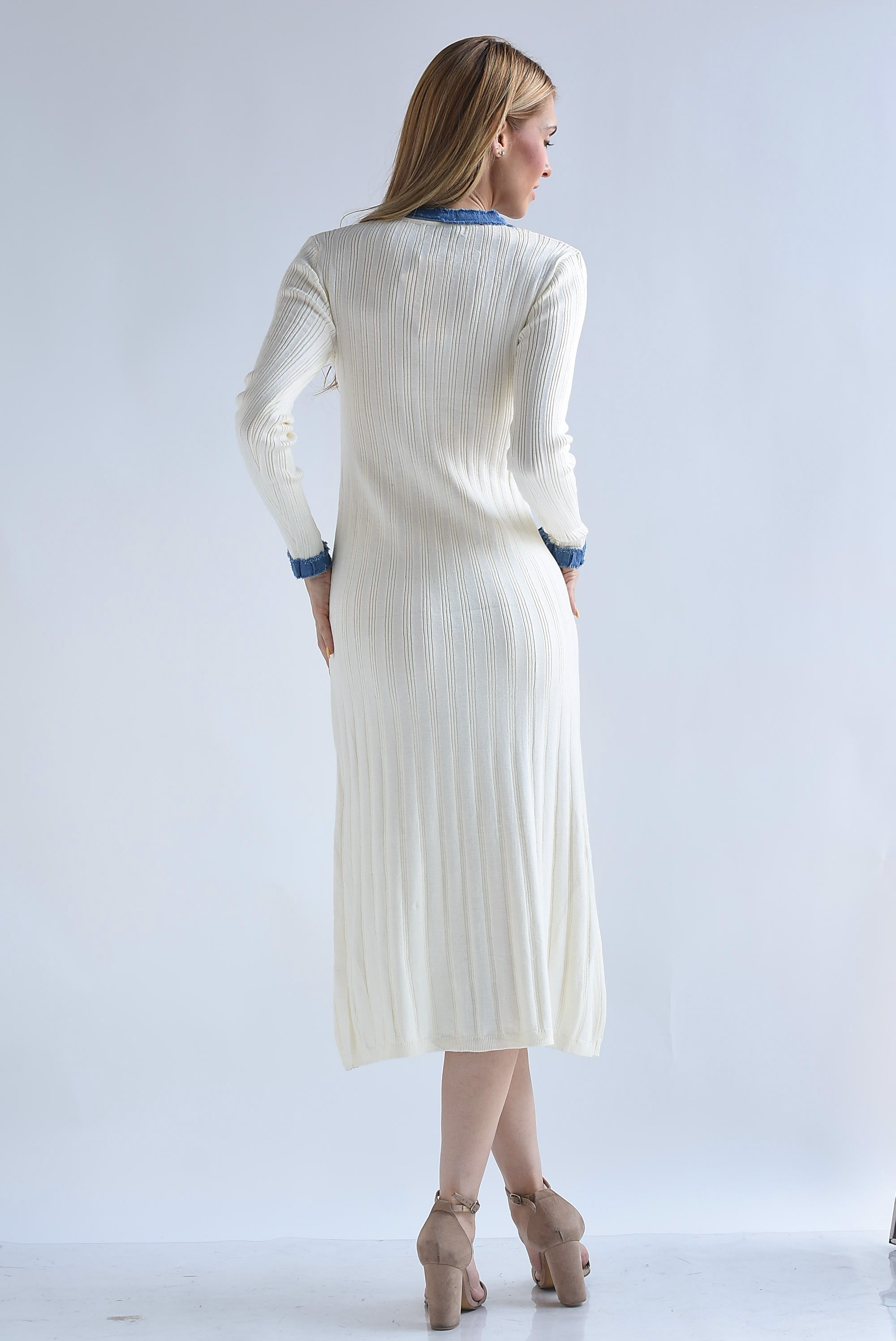 Vestido punto manga larga filo Denim