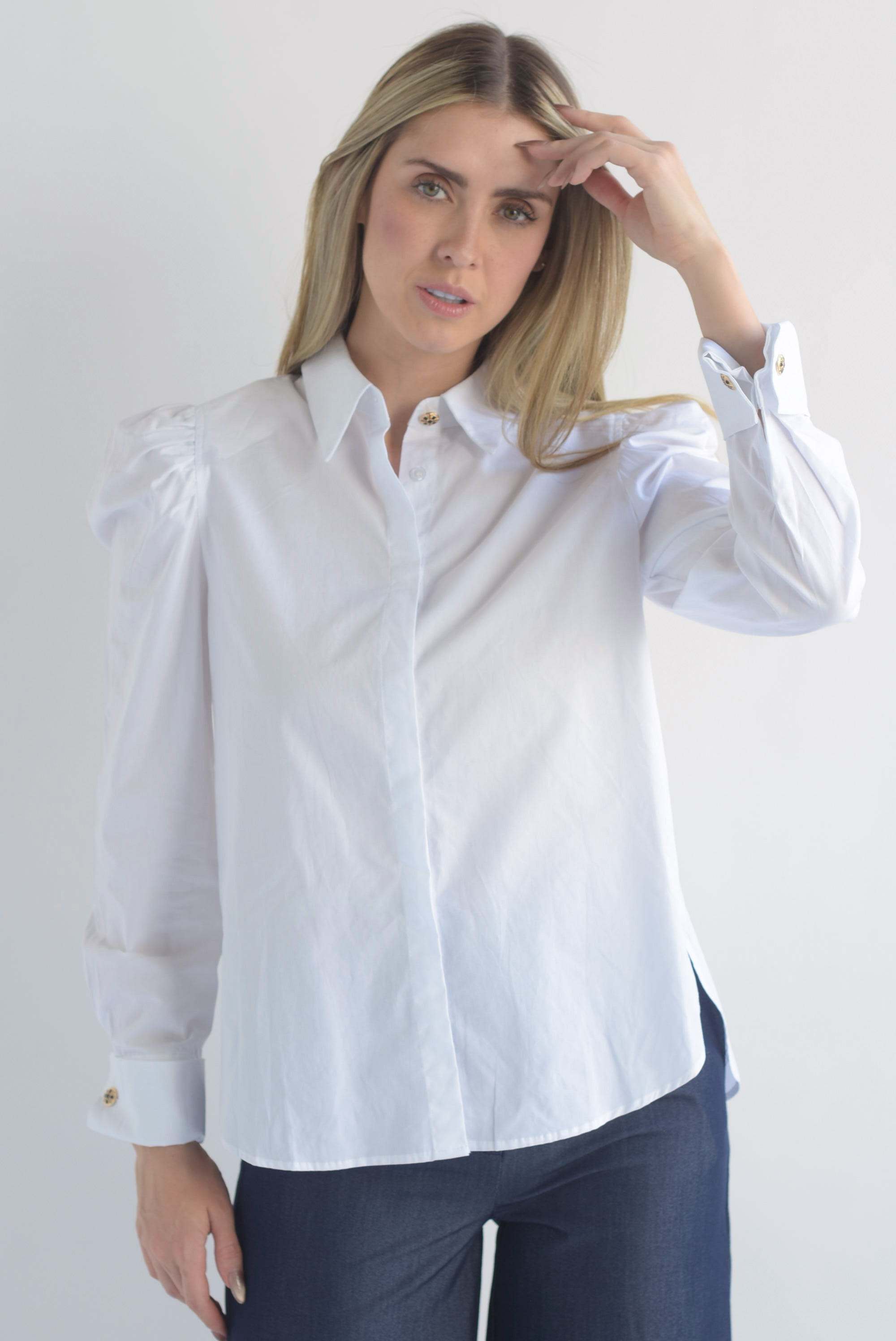 Camisa manga puffy mancuernas