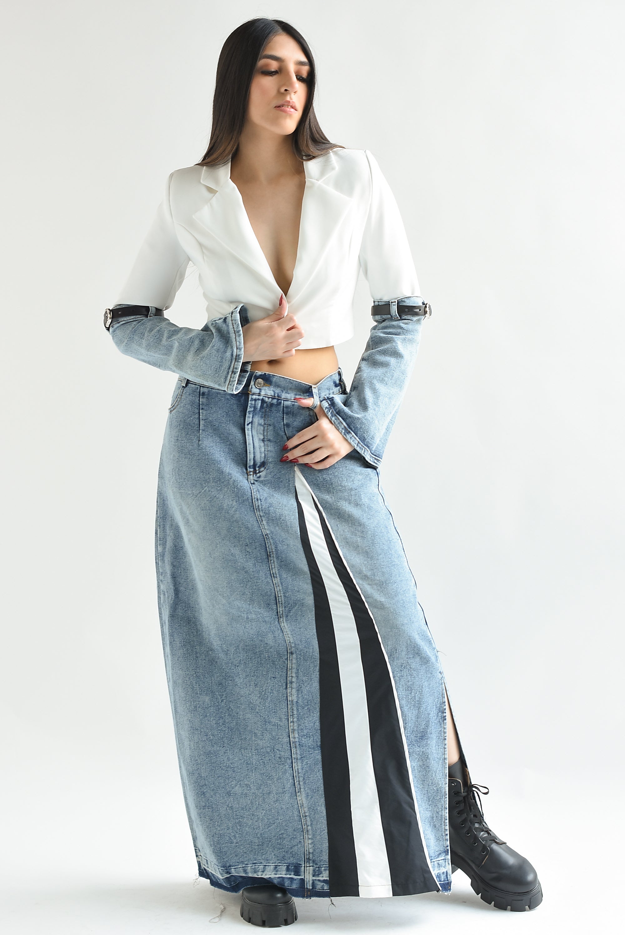 Blazer crop mangas Denim Blanco