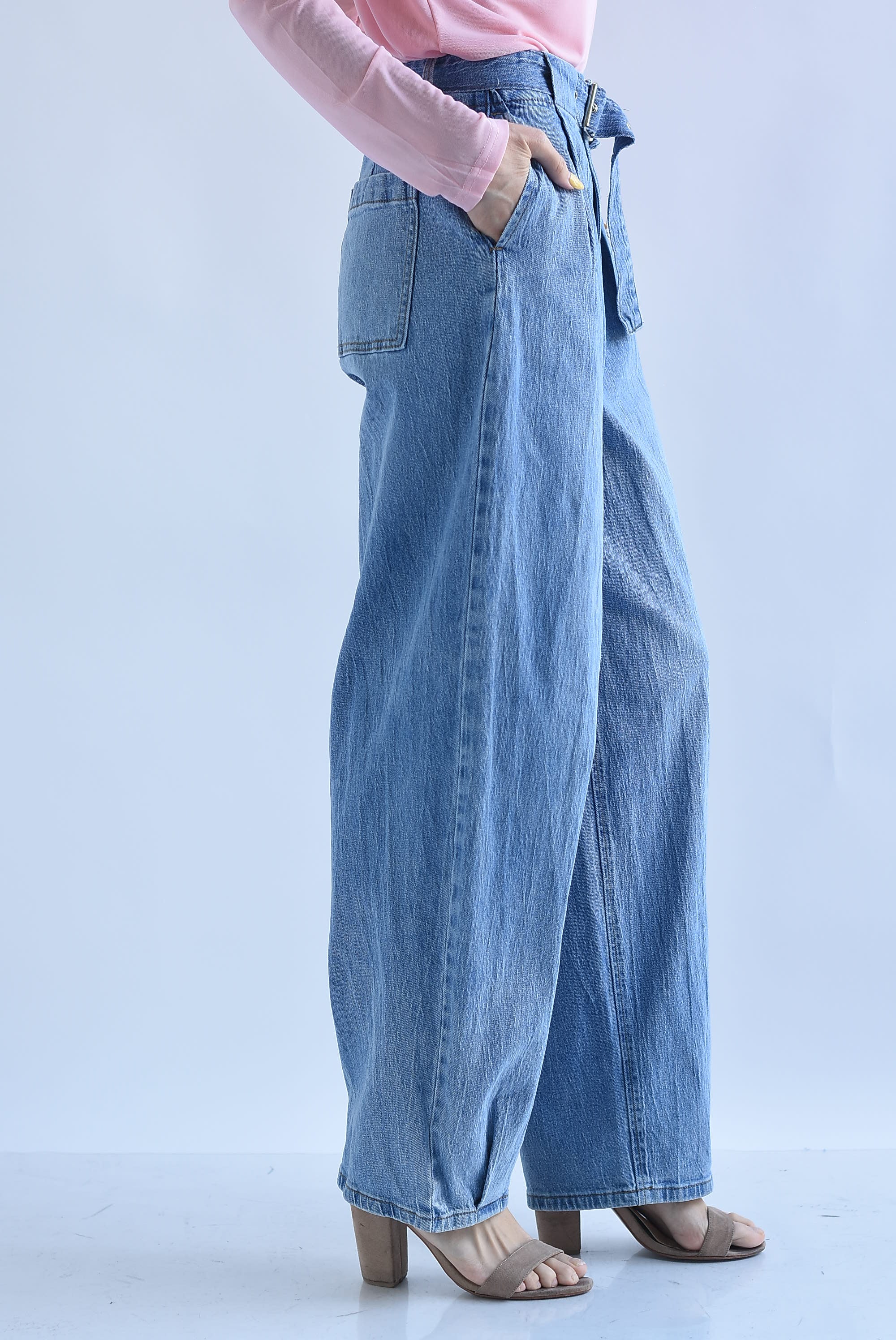 Pantalón Denim barrel pinzas