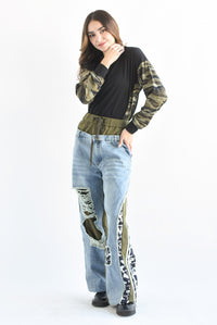 Fashion Styled Pantalón Denim track Verde Olivo