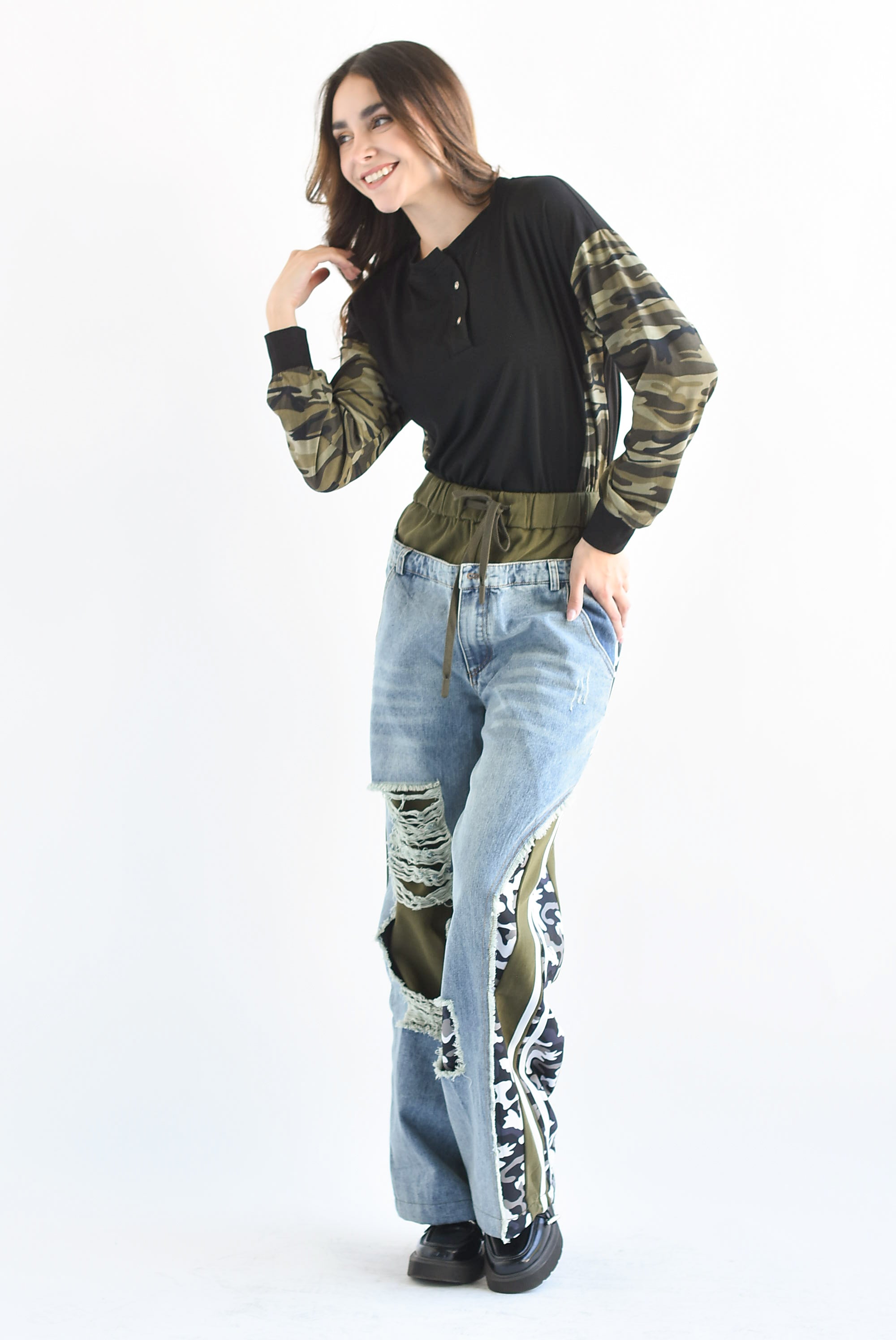 Pantalón Denim track Verde Olivo