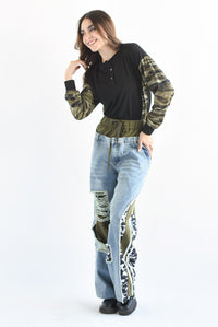 Fashion Styled Pantalón Denim track Verde Olivo