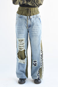 Fashion Styled Pantalón Denim track Verde Olivo