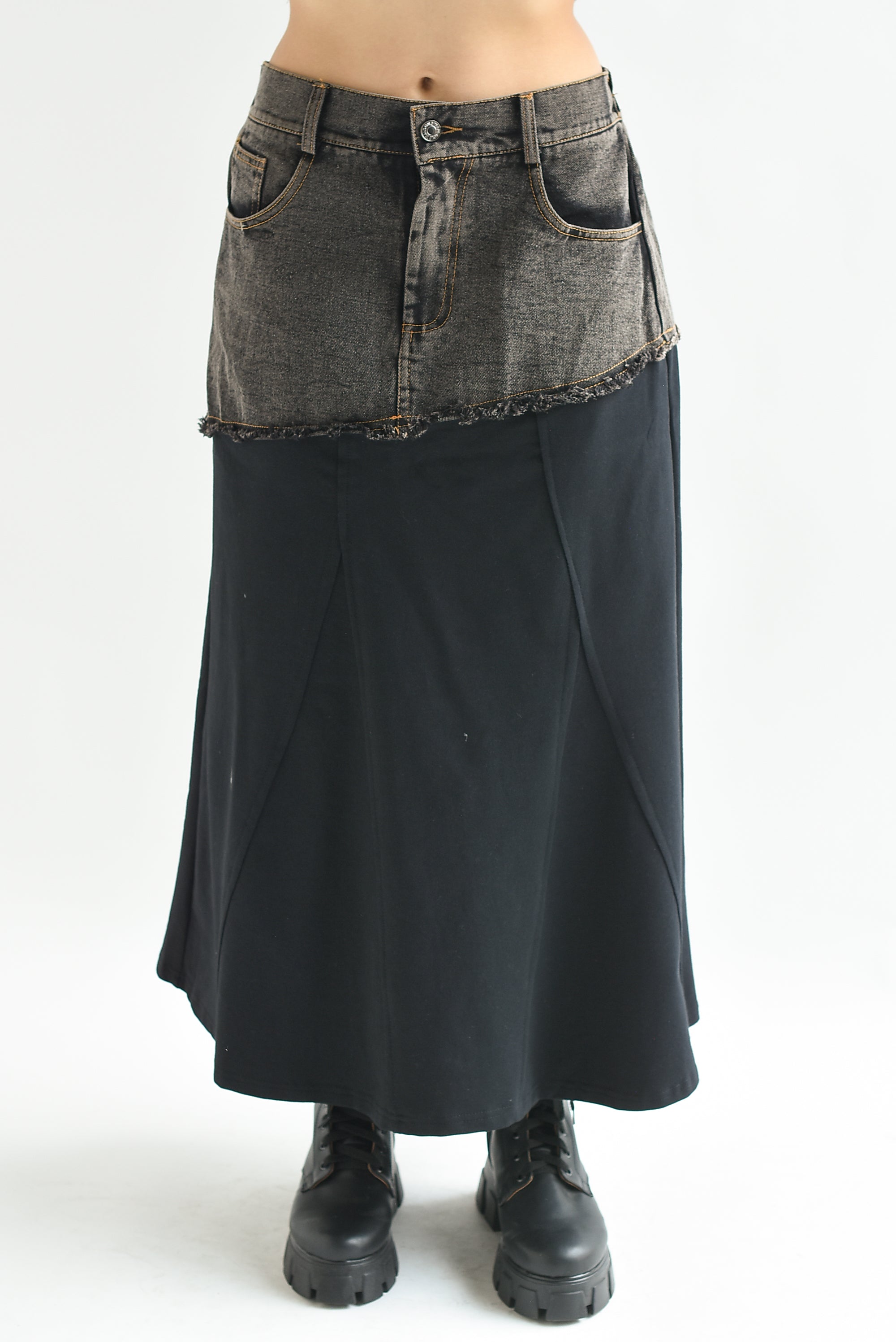 Falda Denim con Algodón Negra