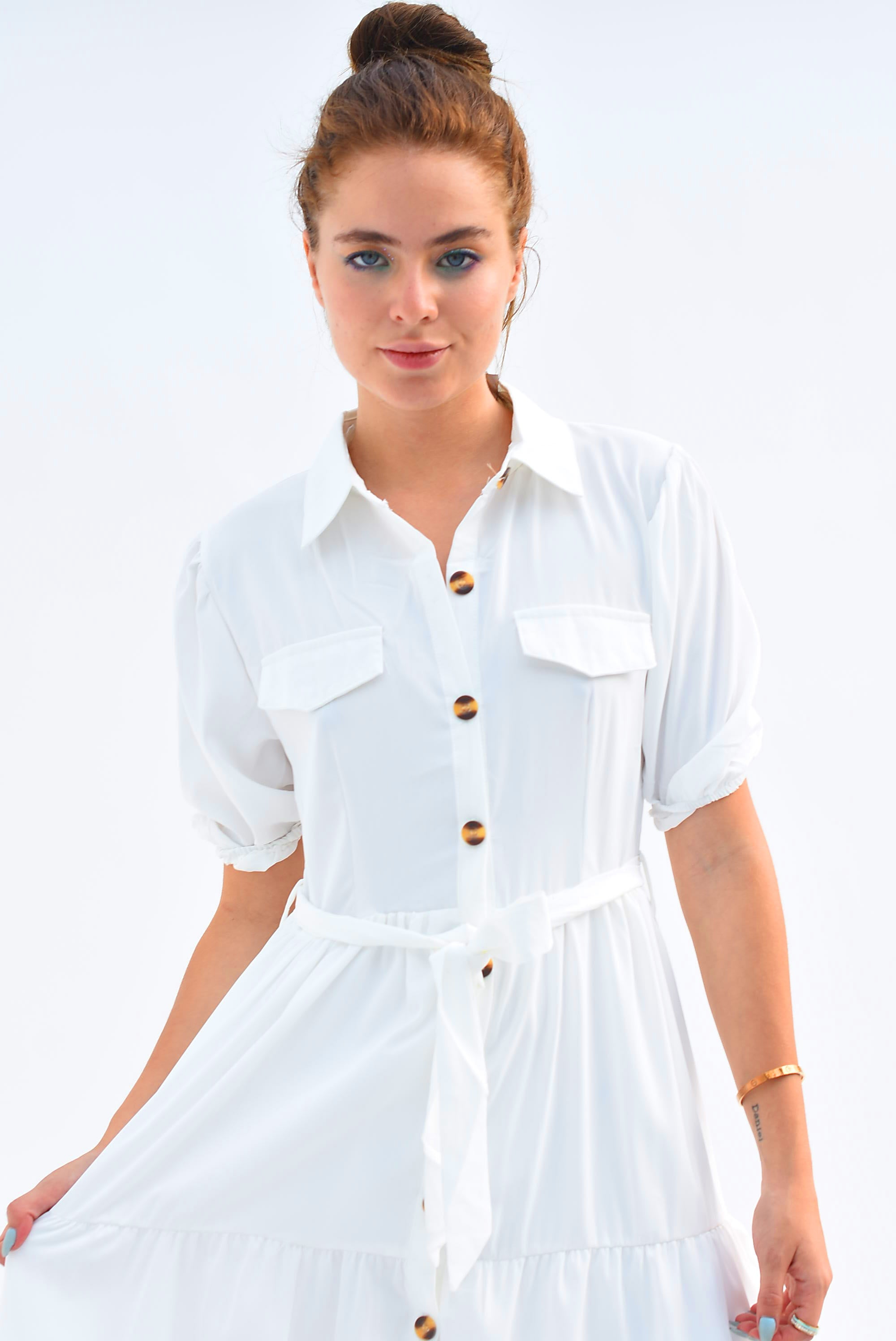 Vestido camisero corto Blanco