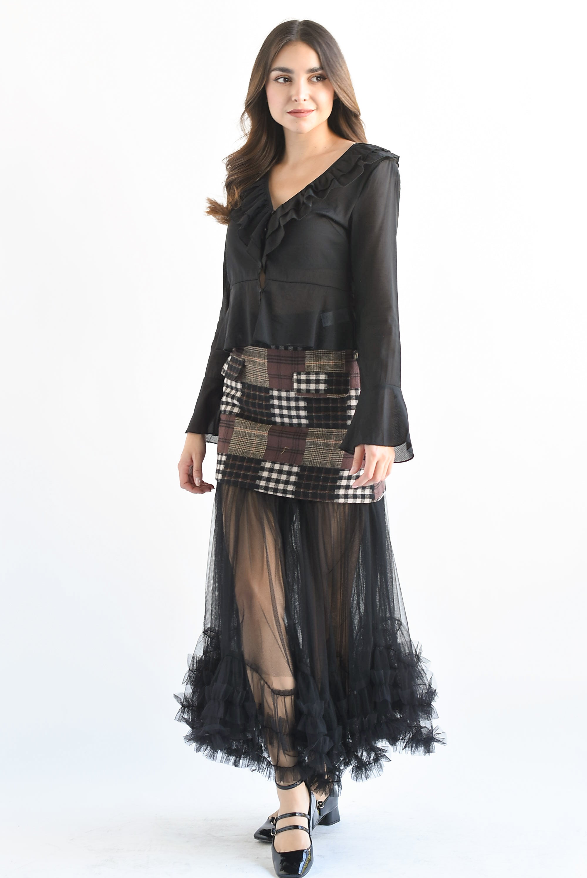 Falda mini cuadros Café