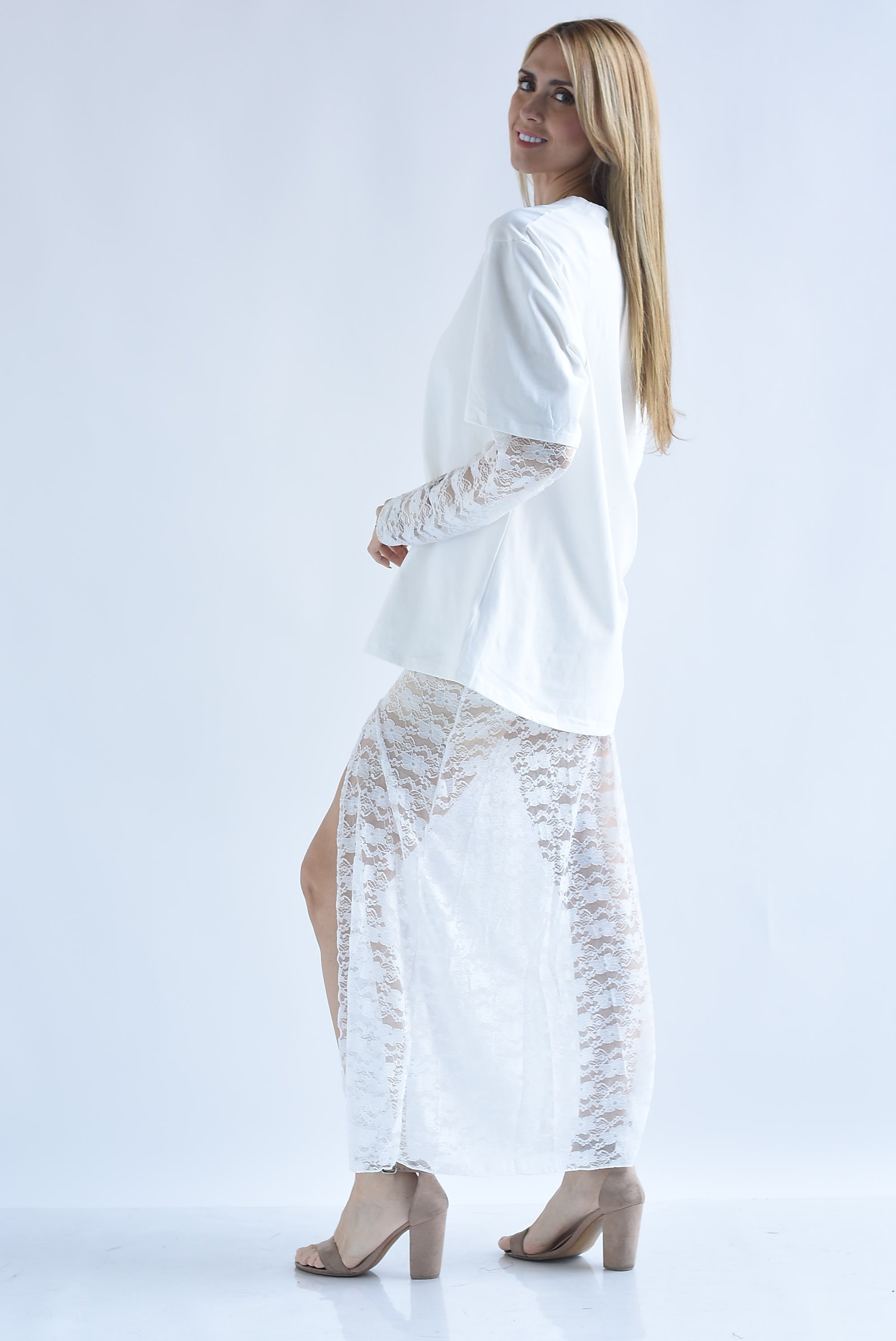 Set Vestido encaje y T-Shirt dress manga encaje