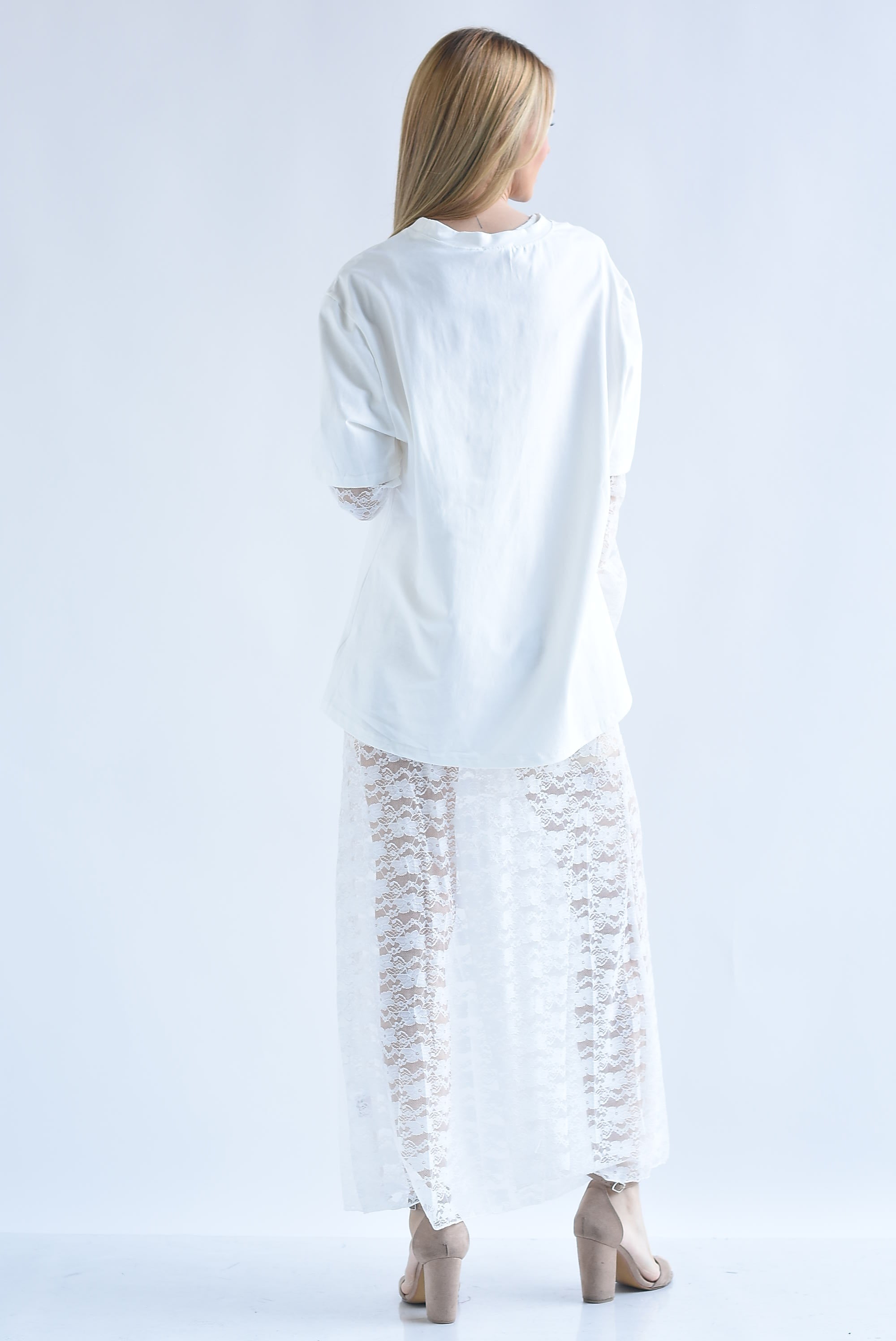 Set Vestido encaje y T-Shirt dress manga encaje