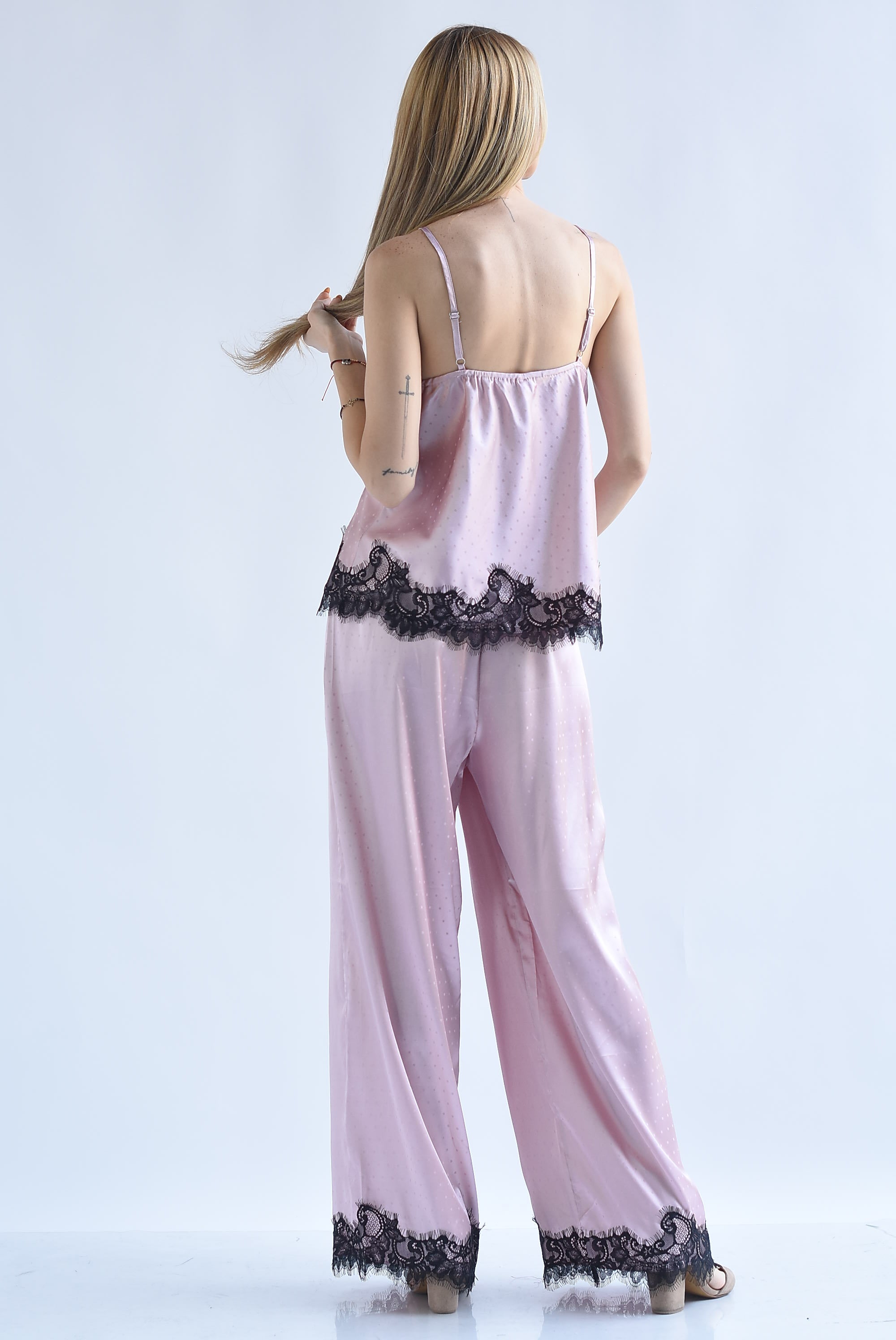 Set Pantalón y Top lencero encaje pola dots