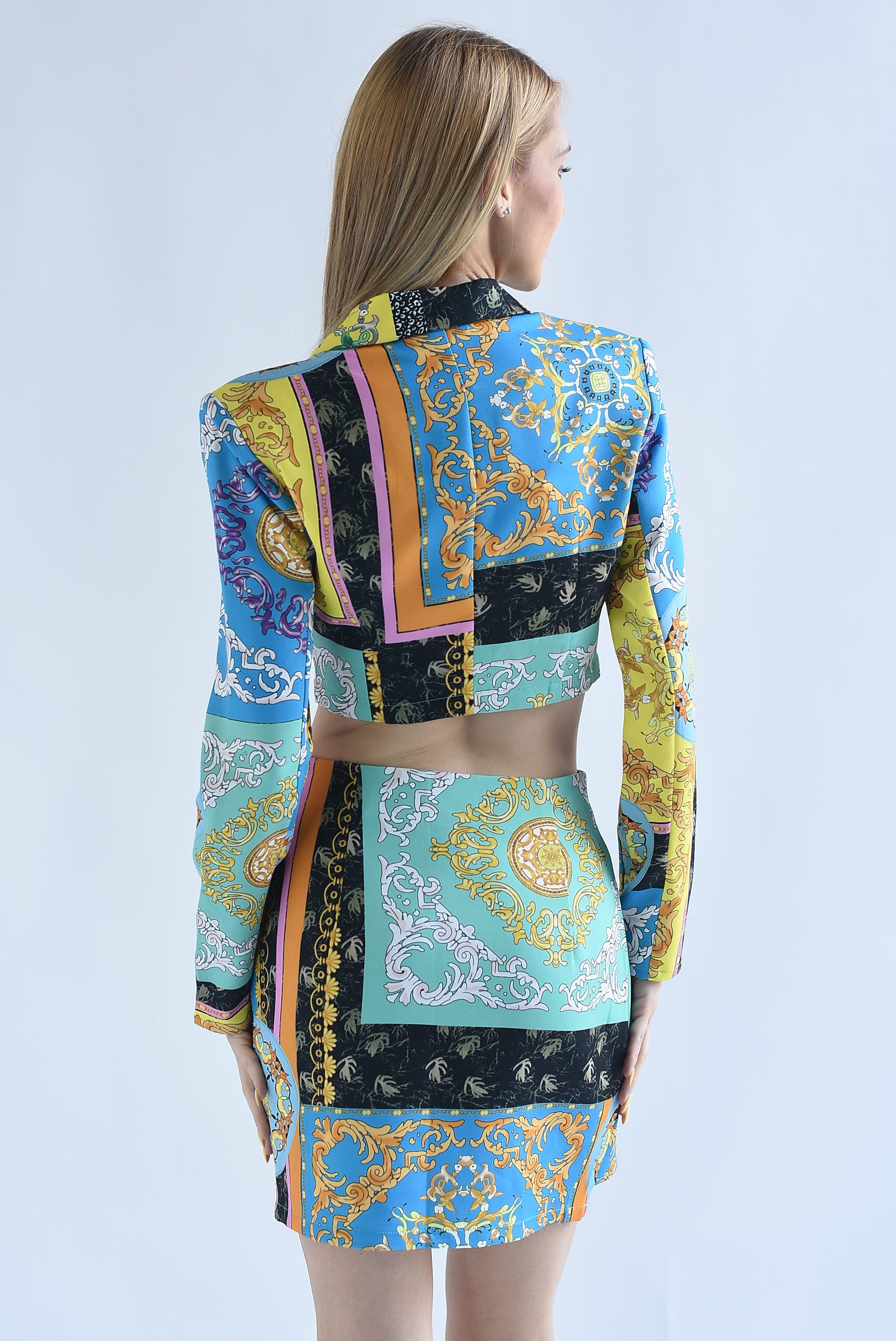 Set Mini Falda y Blazer Crop garigoleado Multicolor