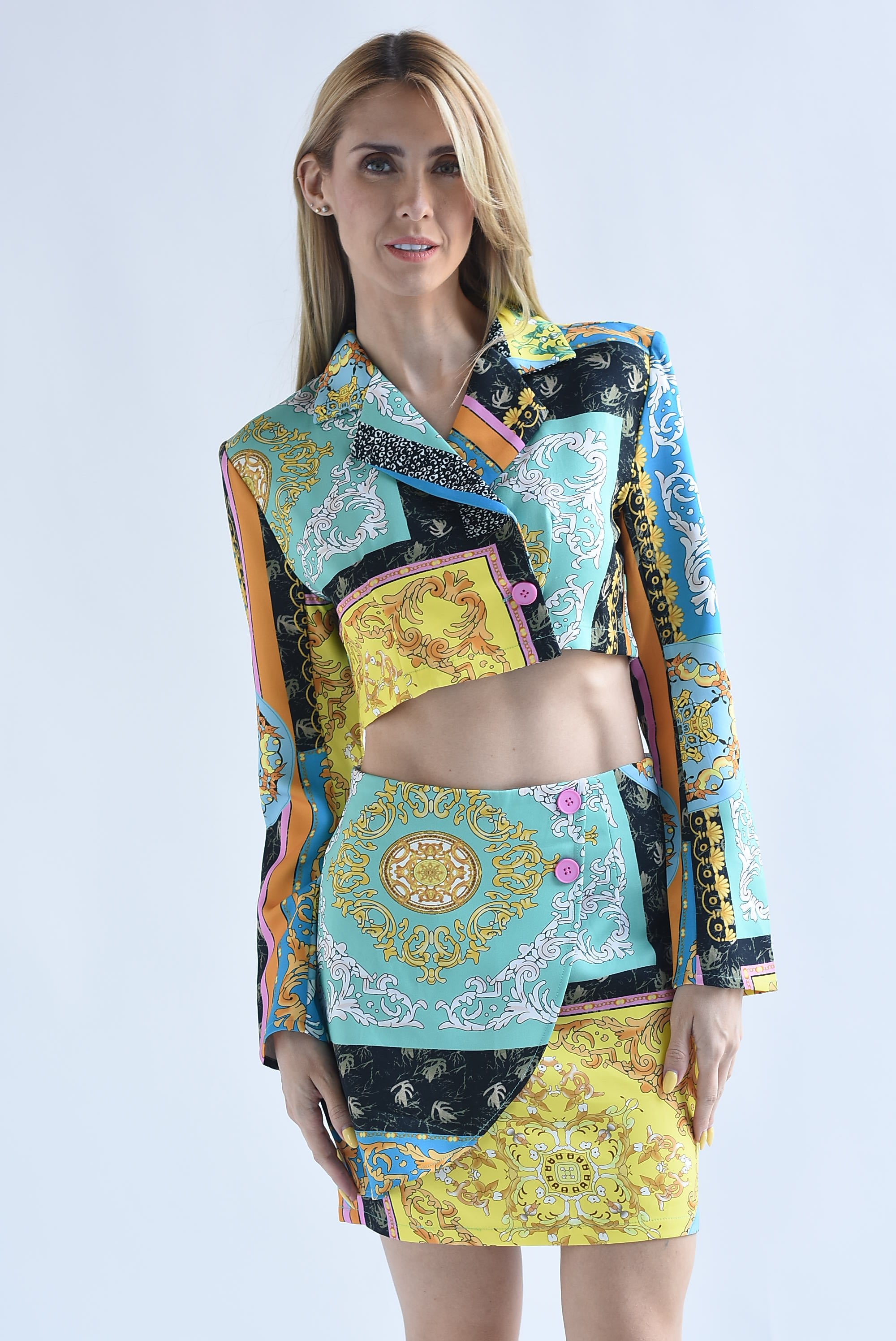 Set Mini Falda y Blazer Crop garigoleado Multicolor