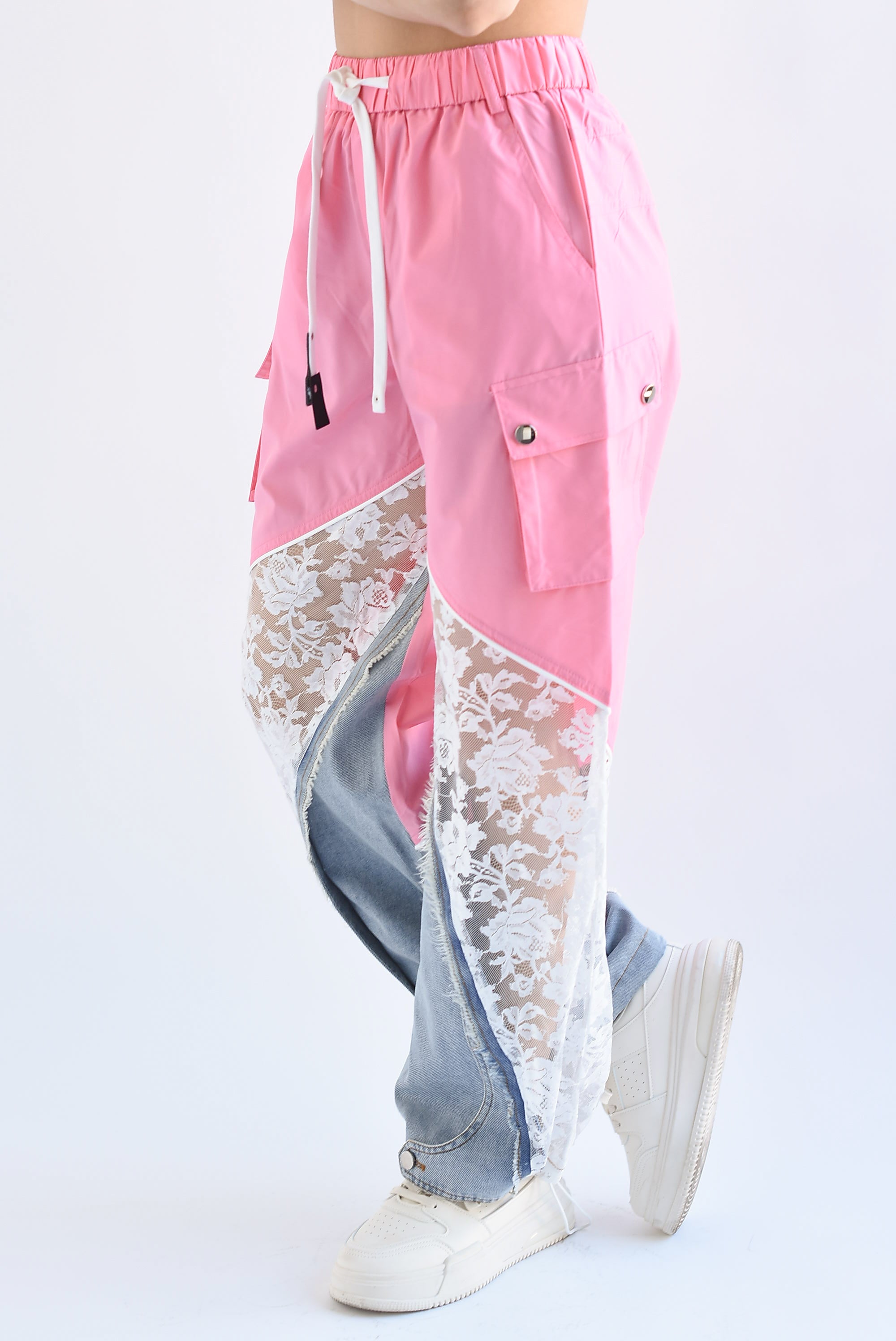 Pantalón cargo Encaje Denim Rosa