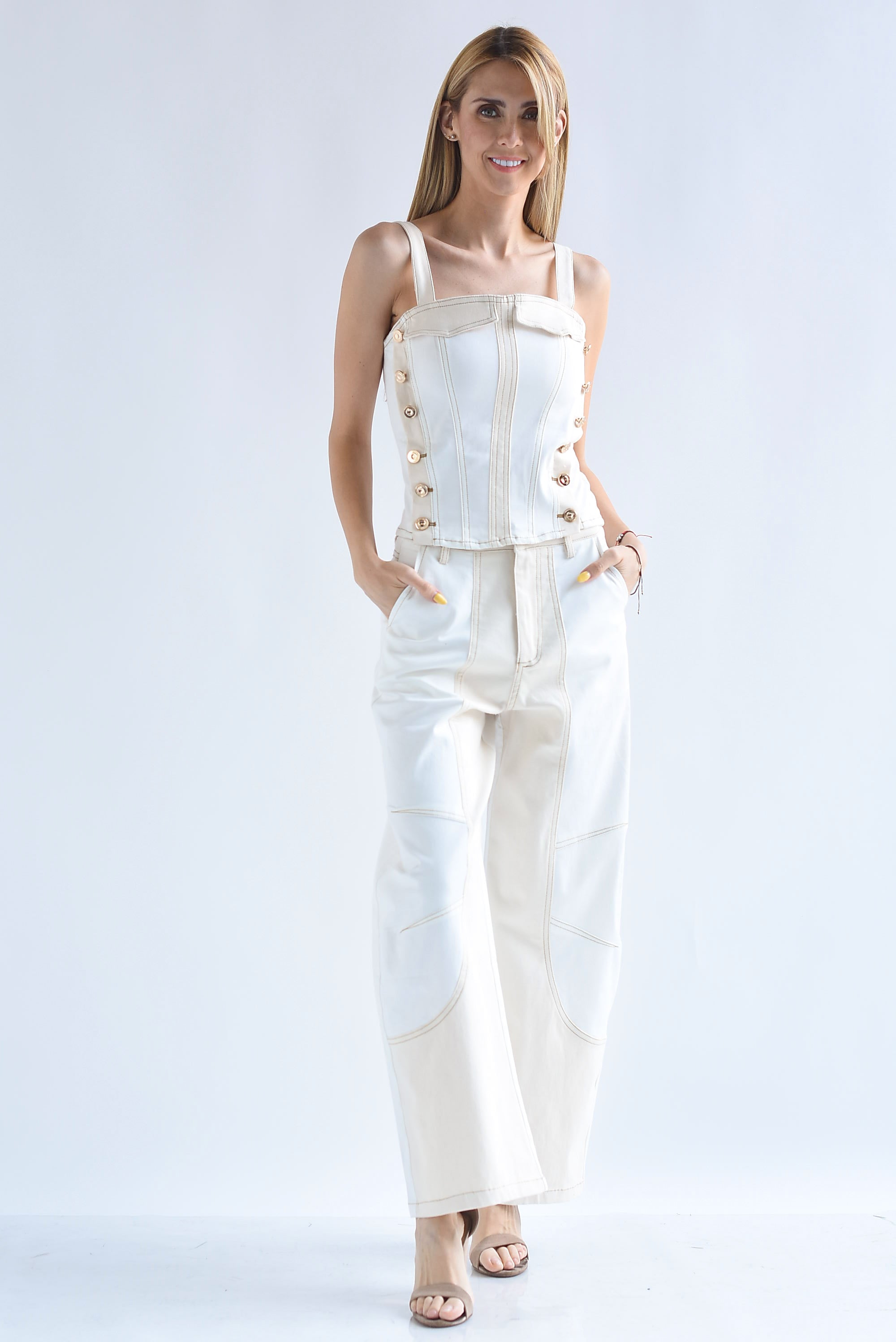 Set Jeans barrel y Top corset Denim bitono