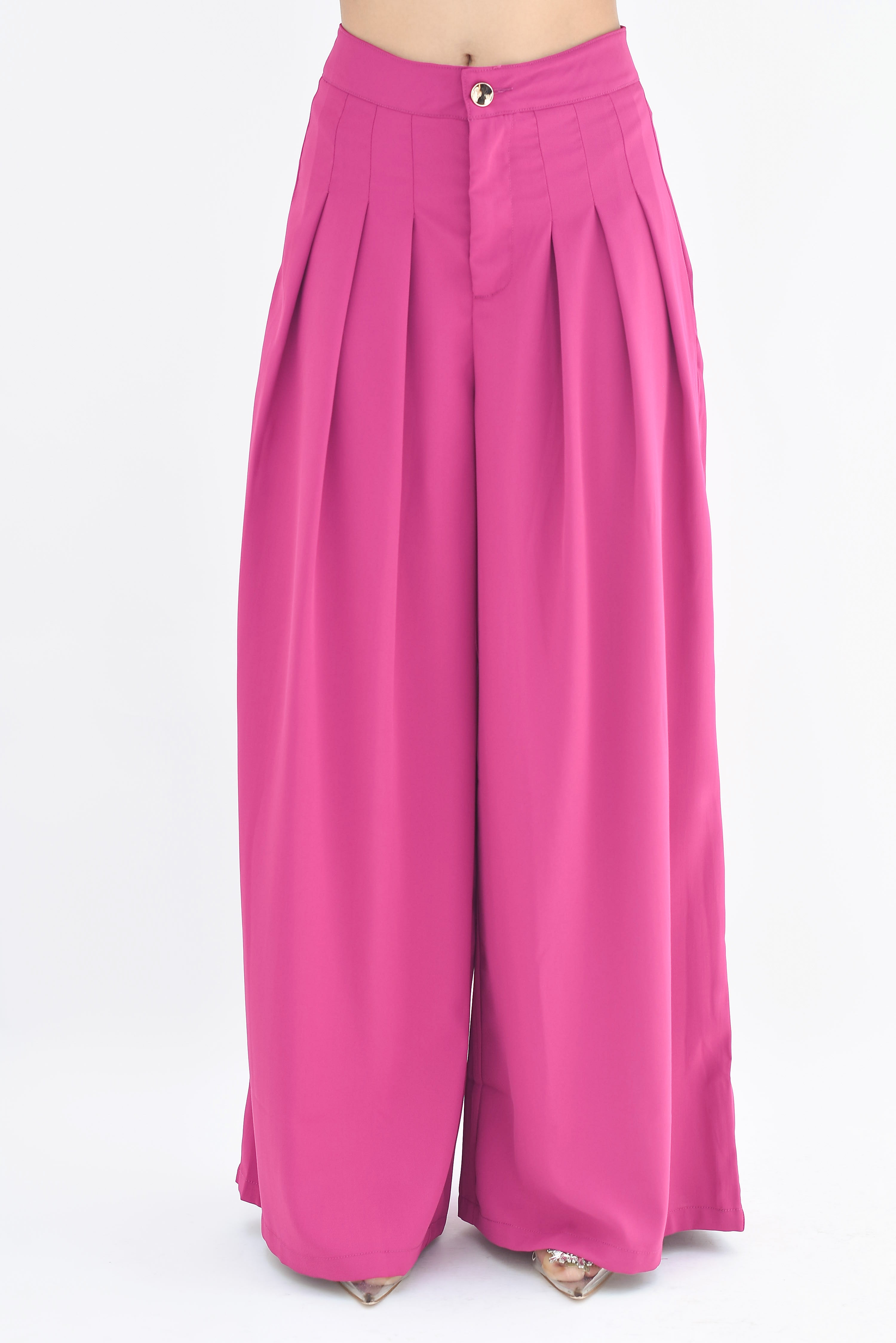 Pantalón pierna súper ancha pinzas Magenta