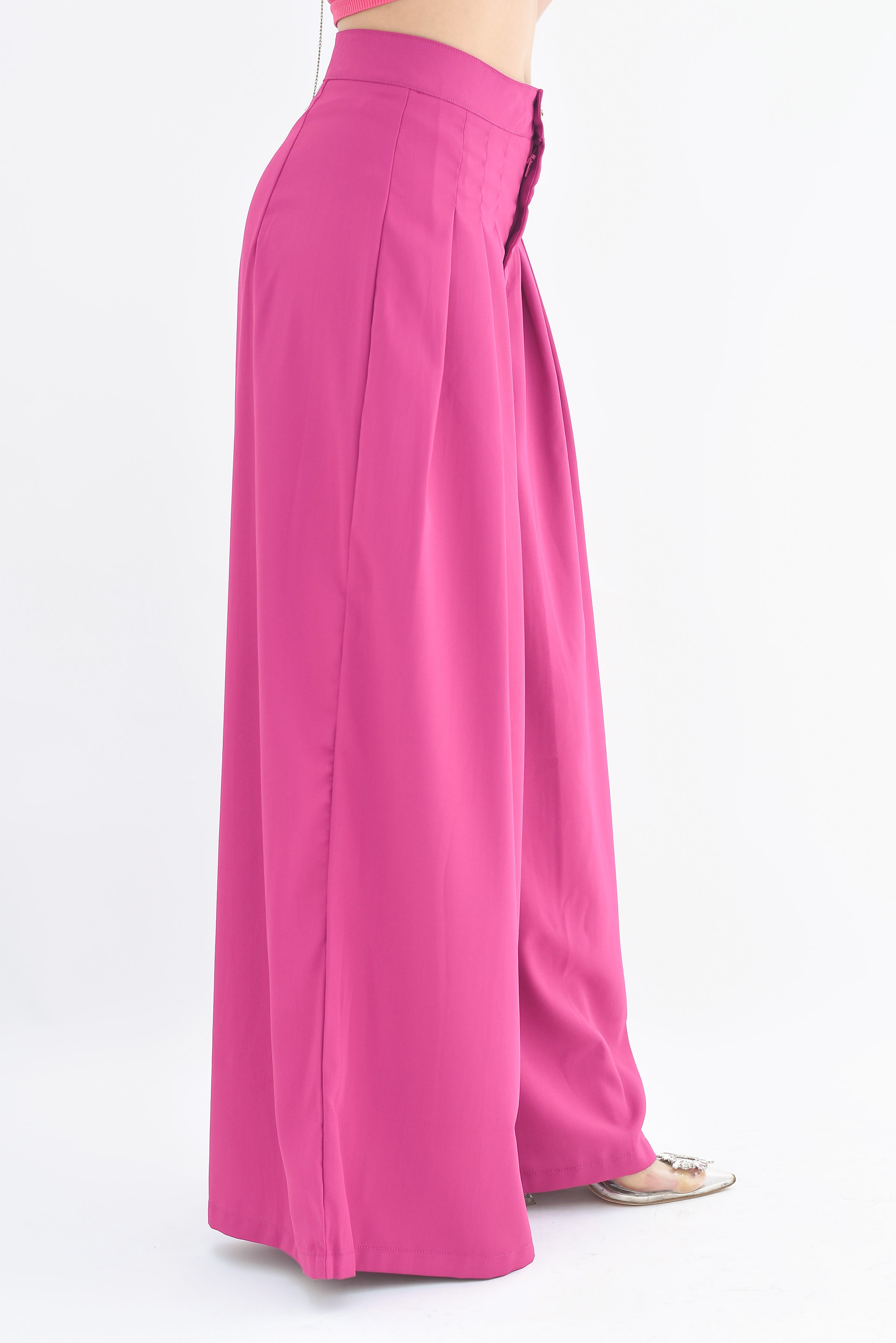 Pantalón pierna súper ancha pinzas Magenta