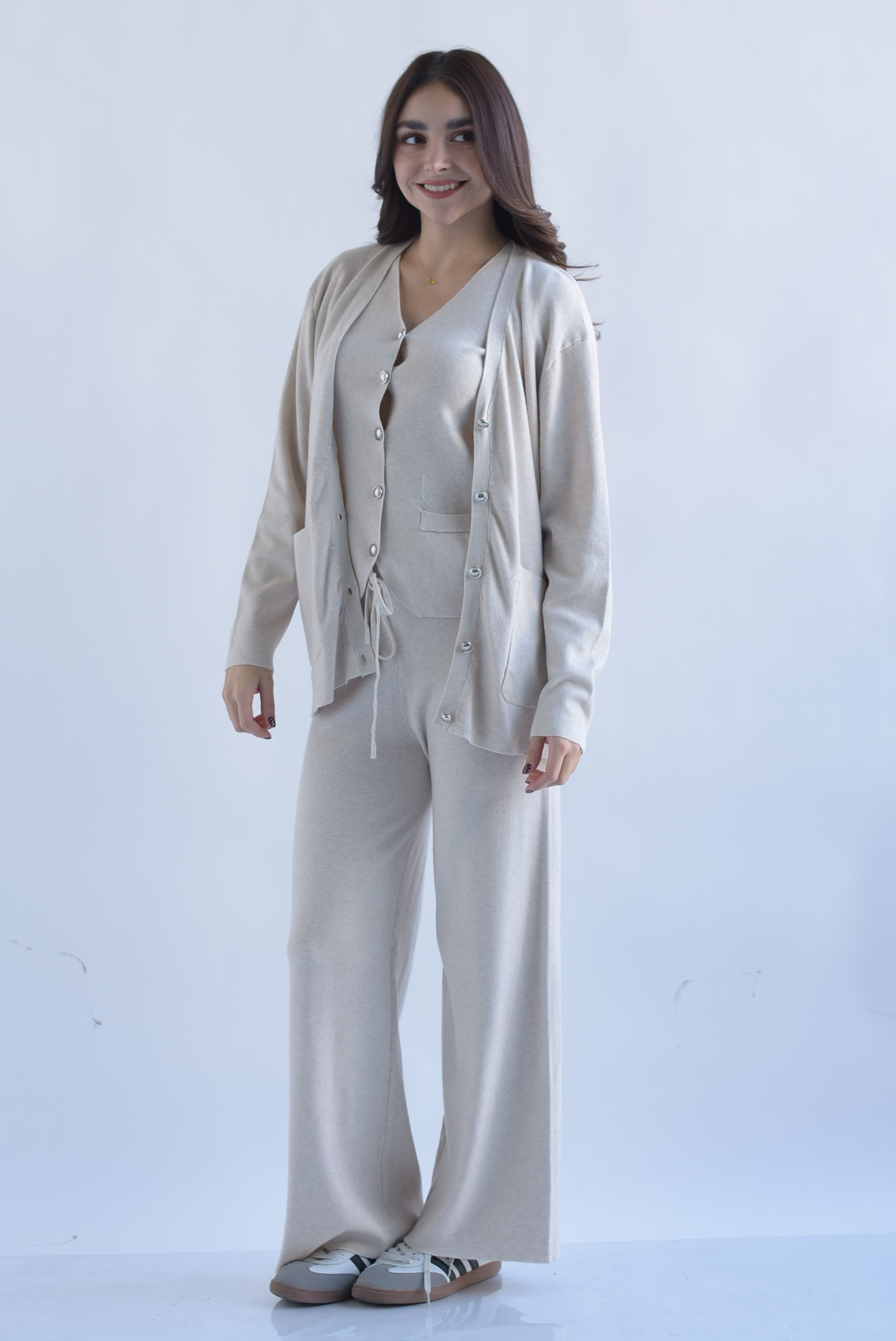 Set Pantalón Cárdigan y Chaleco punto Arena