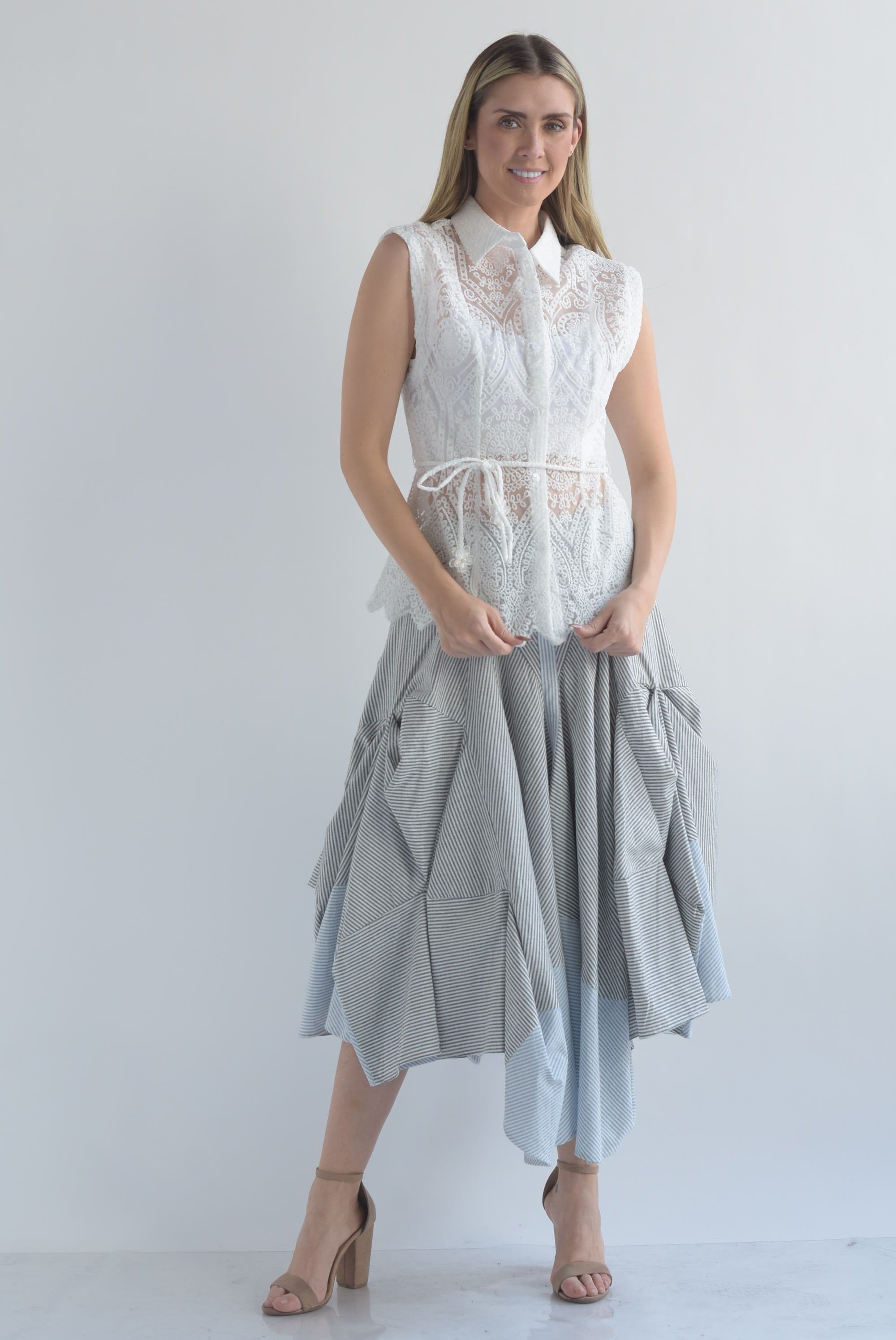 Falda asimétrica rayas bitono