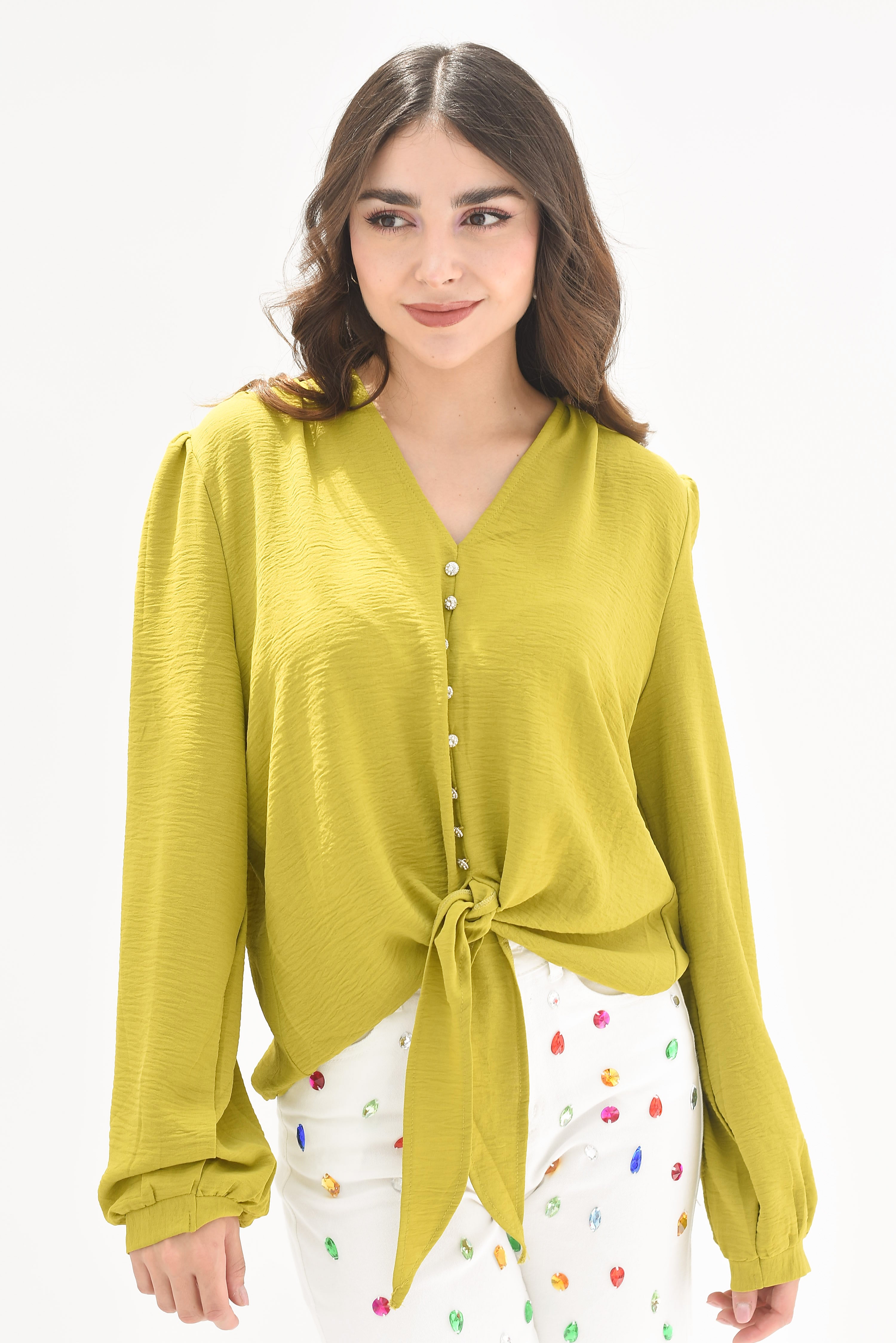 Blusa nudo botones joya Lime