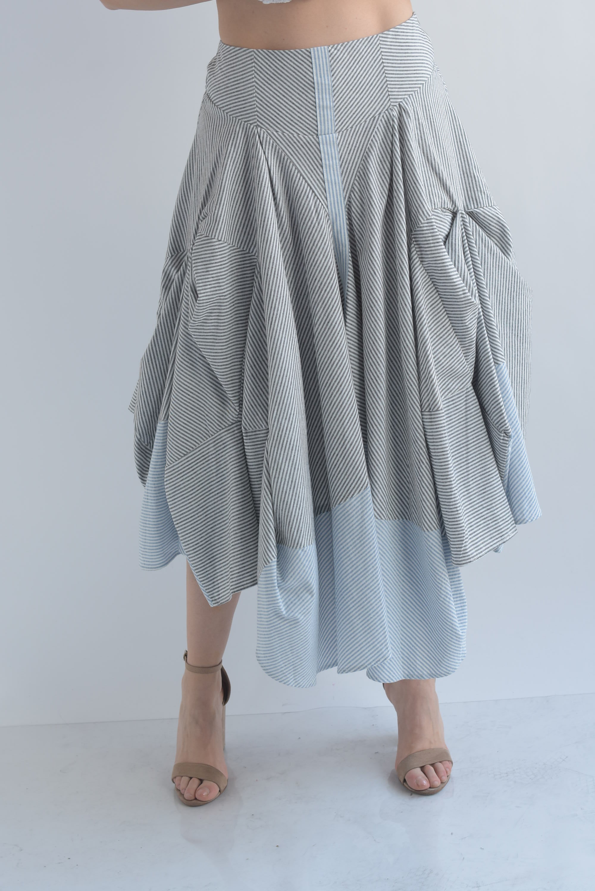 Falda asimétrica rayas bitono