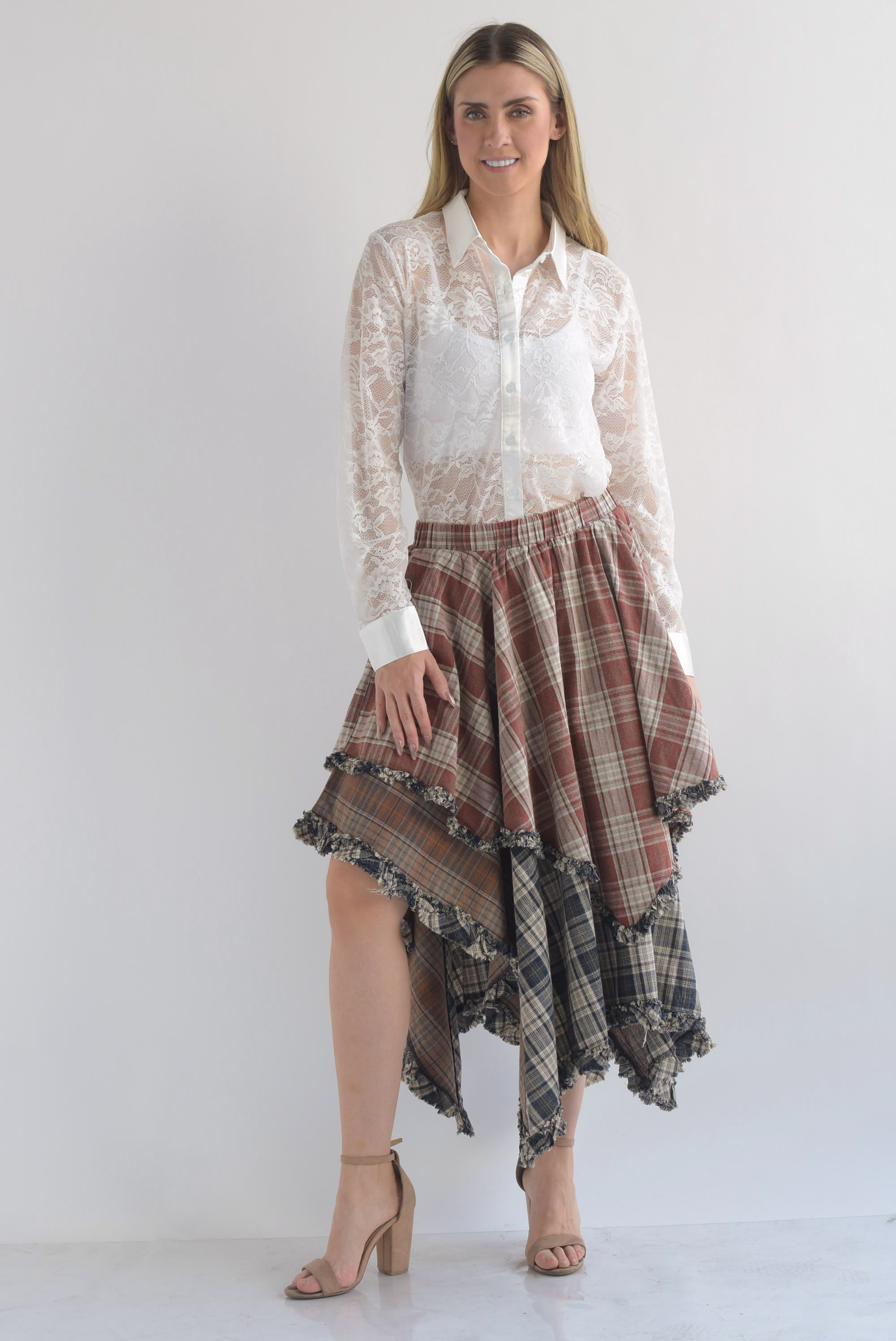 Falda asimétrica doble cuadros