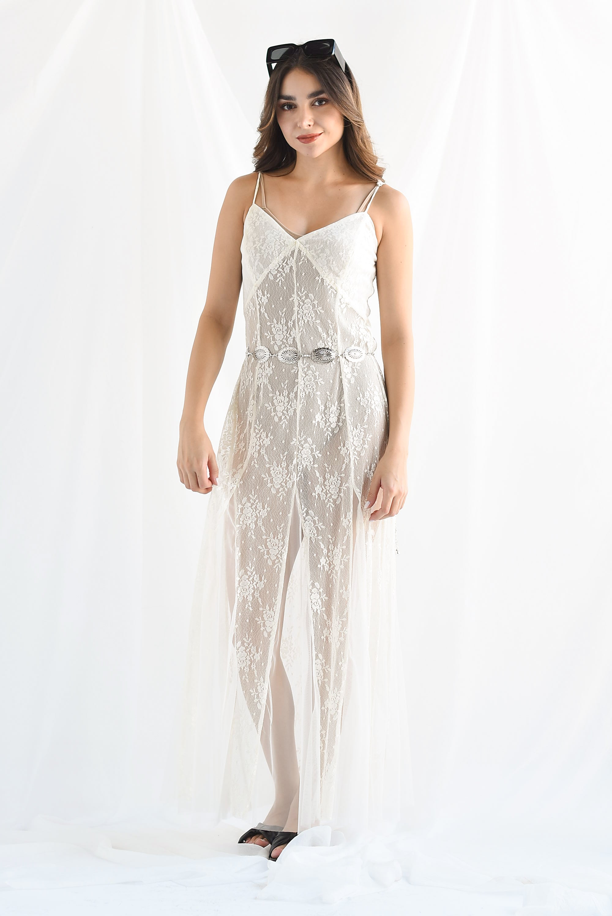 Vestido largo encaje tulle Ivory