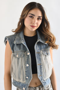 Fashion Styled Chaleco Denim con tulle