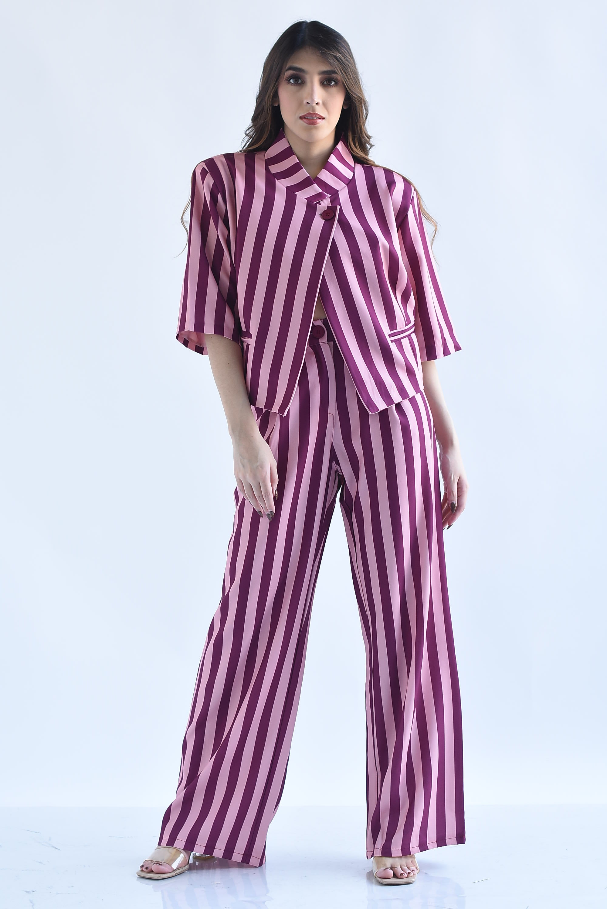 Set Pantalón y Blazer cruzado rayas