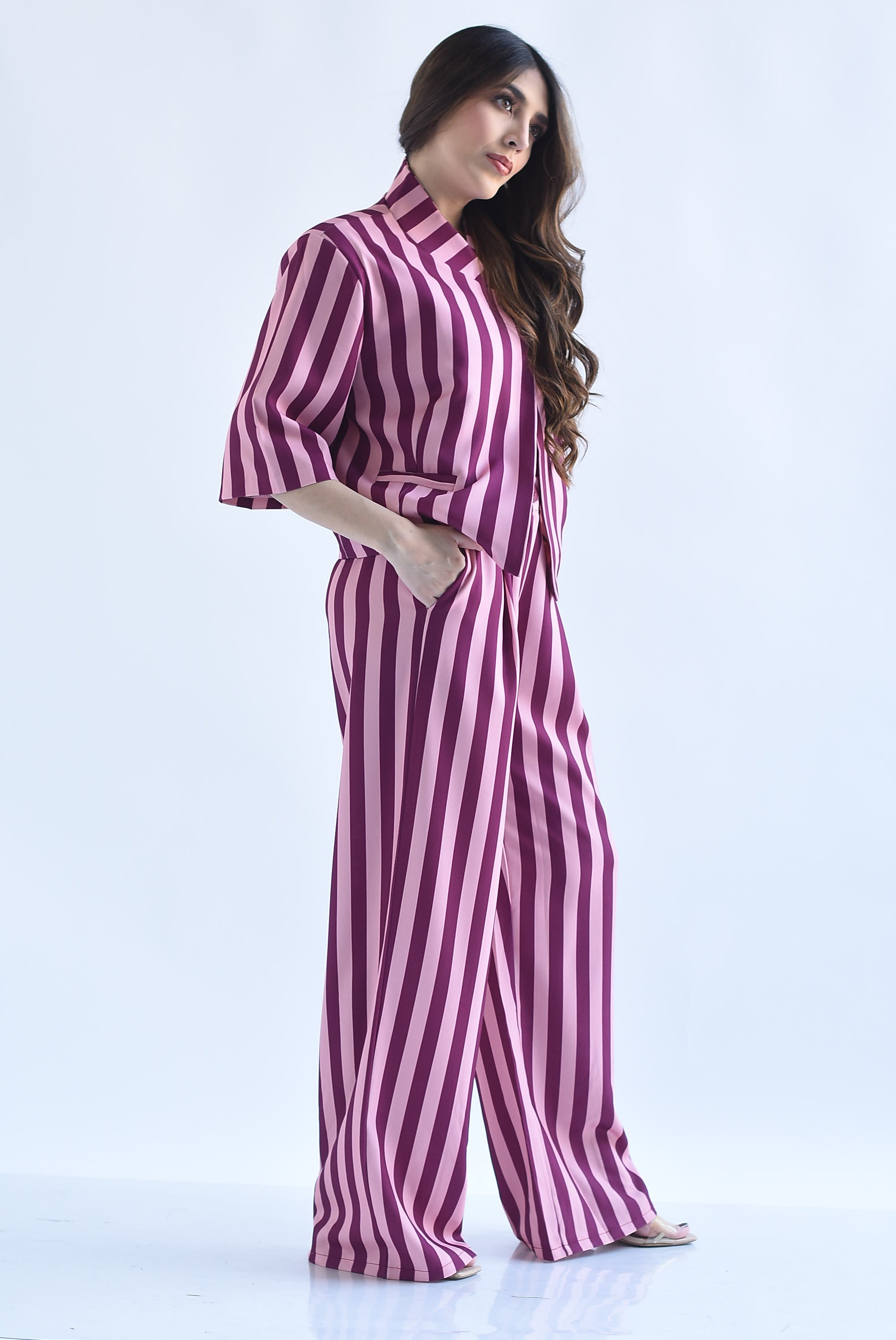 Set Pantalón y Blazer cruzado rayas