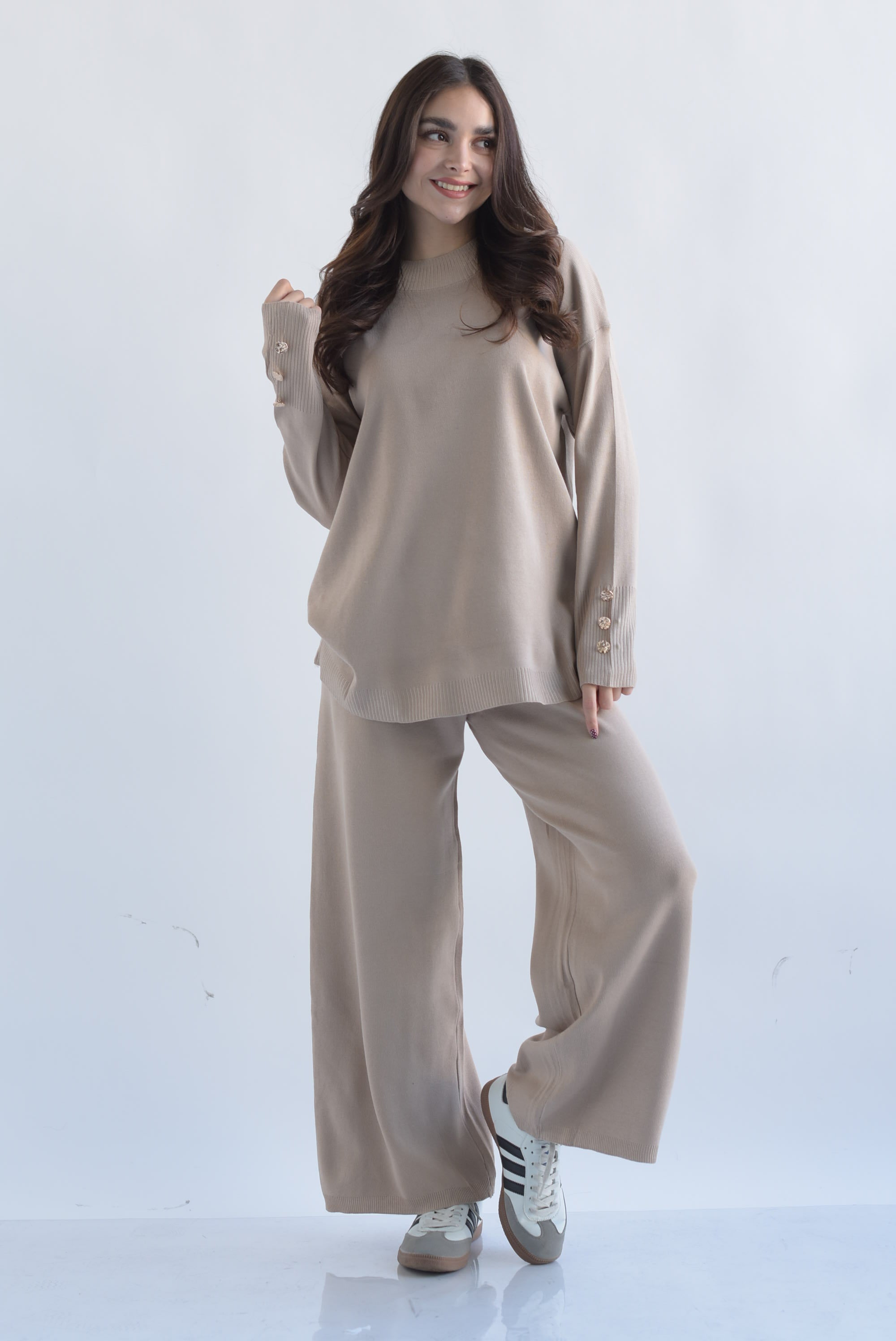 Set Pantalón súper wide y Sweater punto Moka