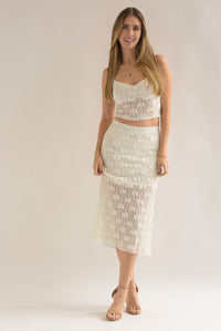 Fashion Styled Set Falda y Top lencero encaje stretch Blanco