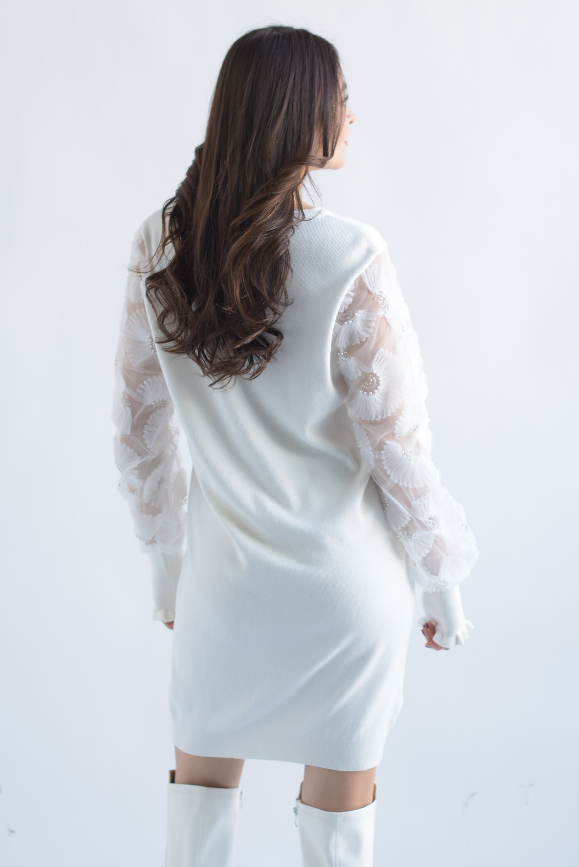 Sweater dress mangas tulle Blanco
