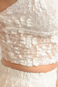Fashion Styled Set Falda y Top lencero encaje stretch Blanco