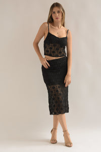 Fashion Styled Set Falda y Top lencero encaje stretch Negro