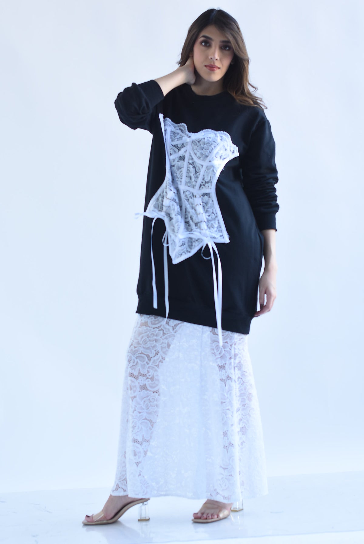 Sudadera vestido corset encaje