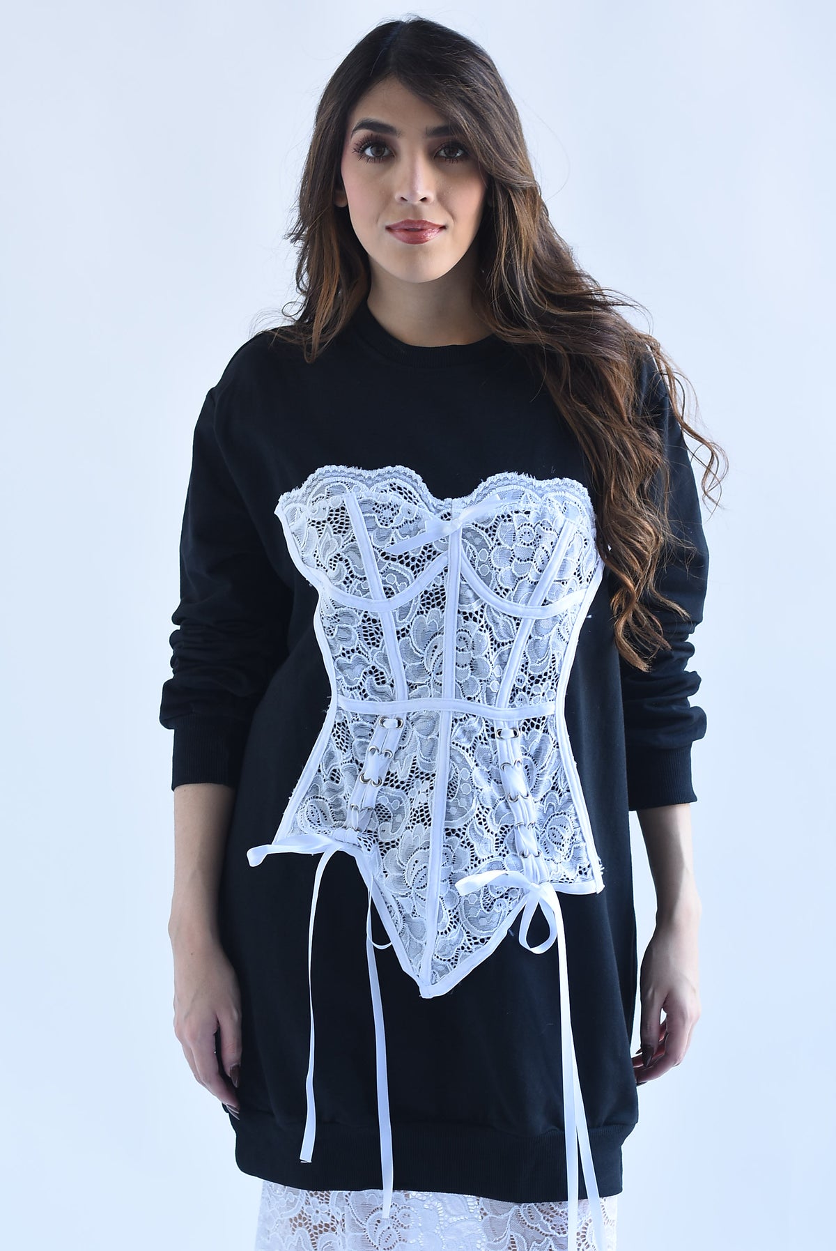 Sudadera vestido corset encaje