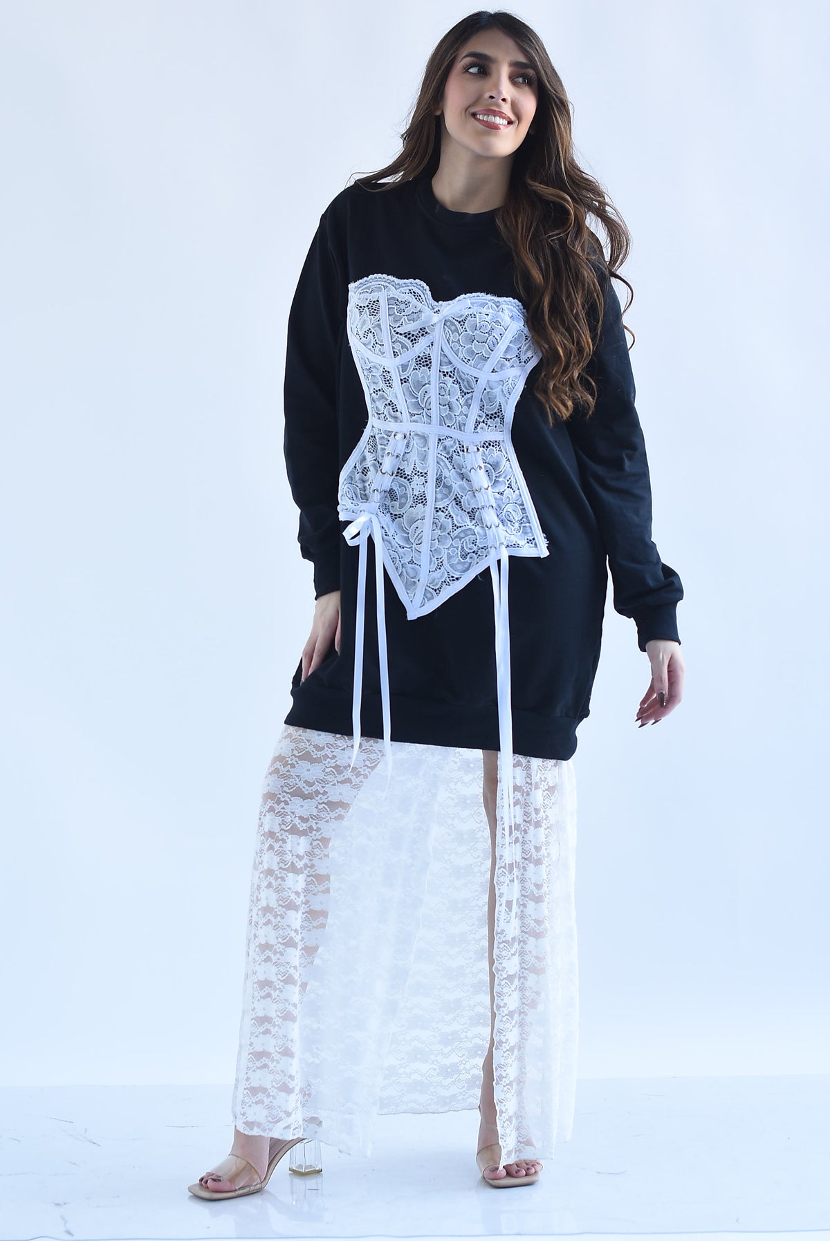 Sudadera vestido corset encaje