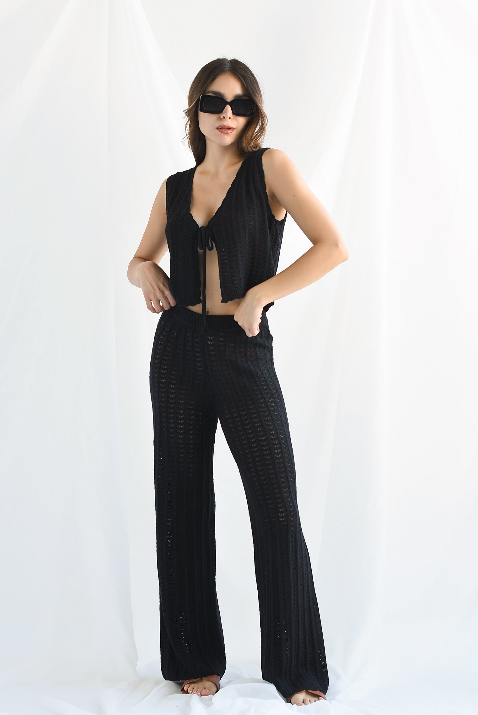 Set Pantalón y Chaleco crochet Negro