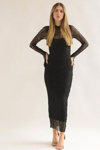 Fashion Styled Vestido largo textura encaje Negro