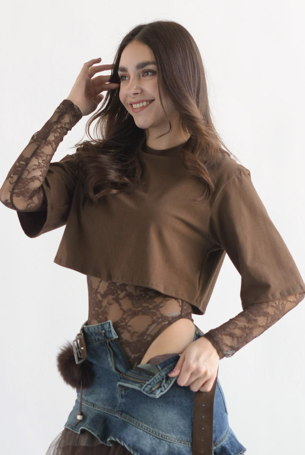 Body encaje con t-shirt en sobreposición