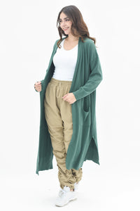 Fashion Styled Cárdigan largo bolsillos Verde