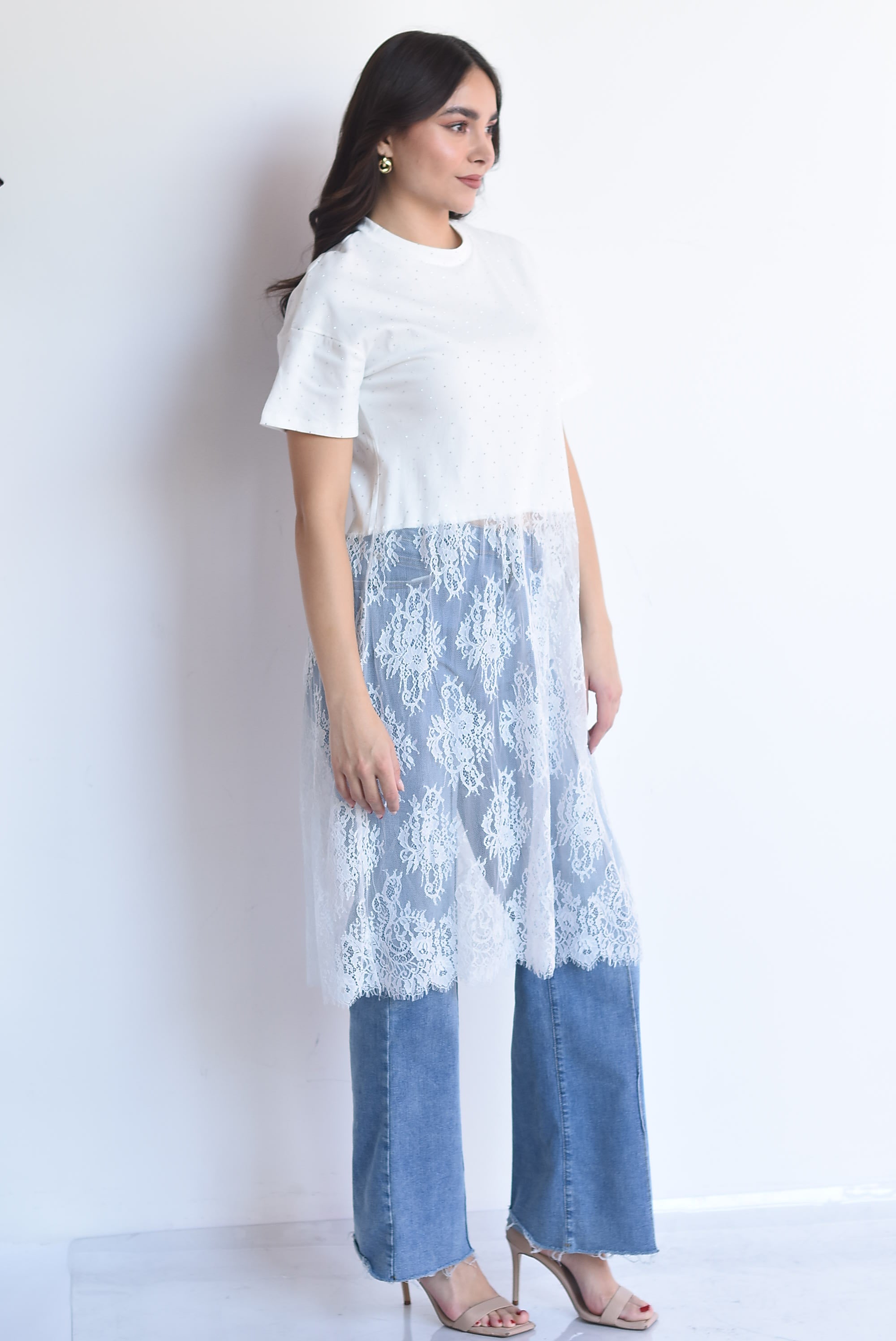 T-shirt dress encaje brillos