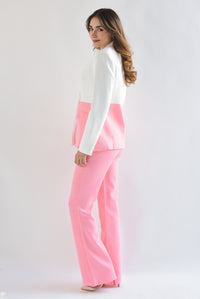 Fashion Styled Set Pantalón y Blazer bitono Blanco con Rosa