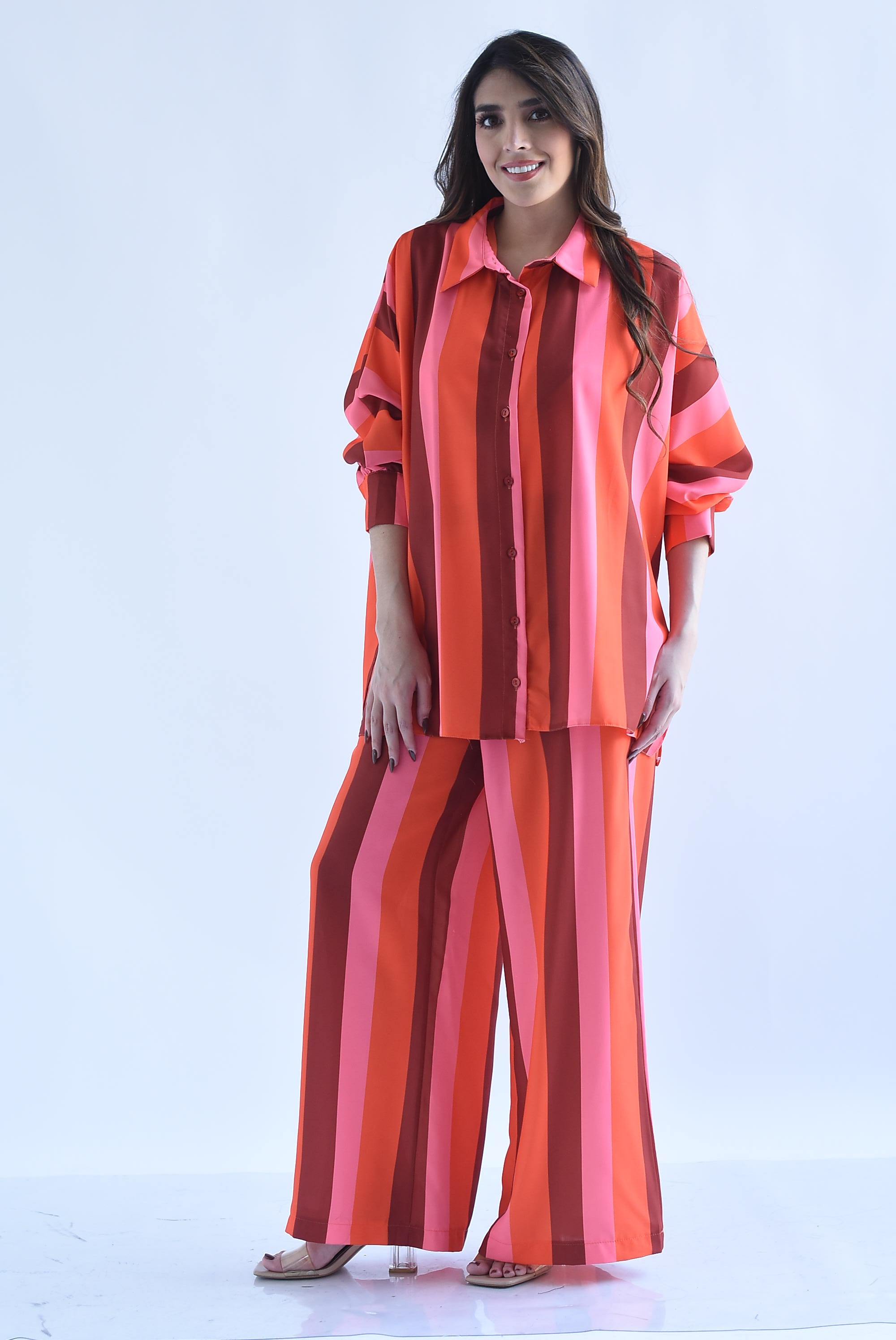 Set Pantalón wide y Camisa cinta rayas