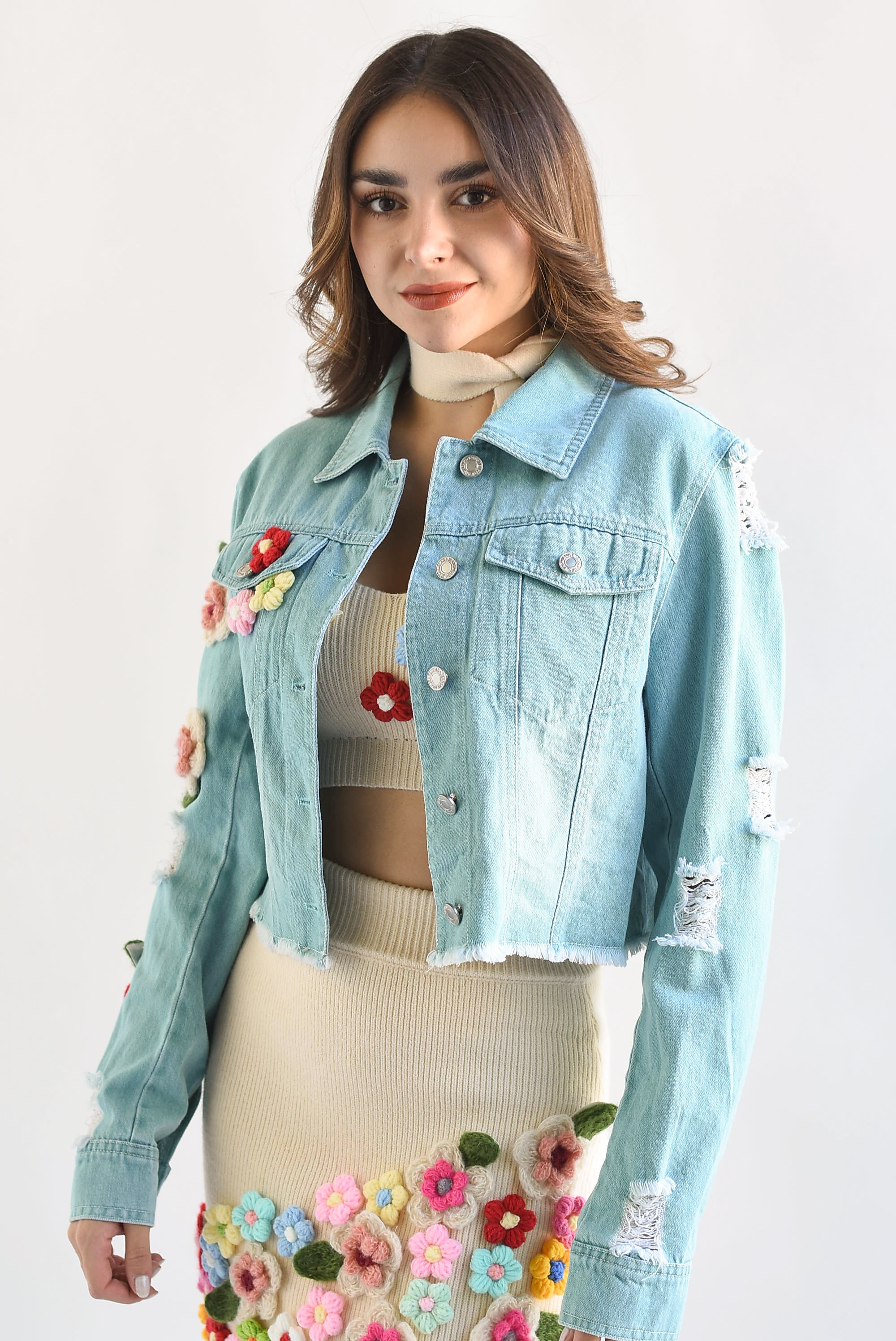 Set de Falda, Top y Chamarra flores crochet